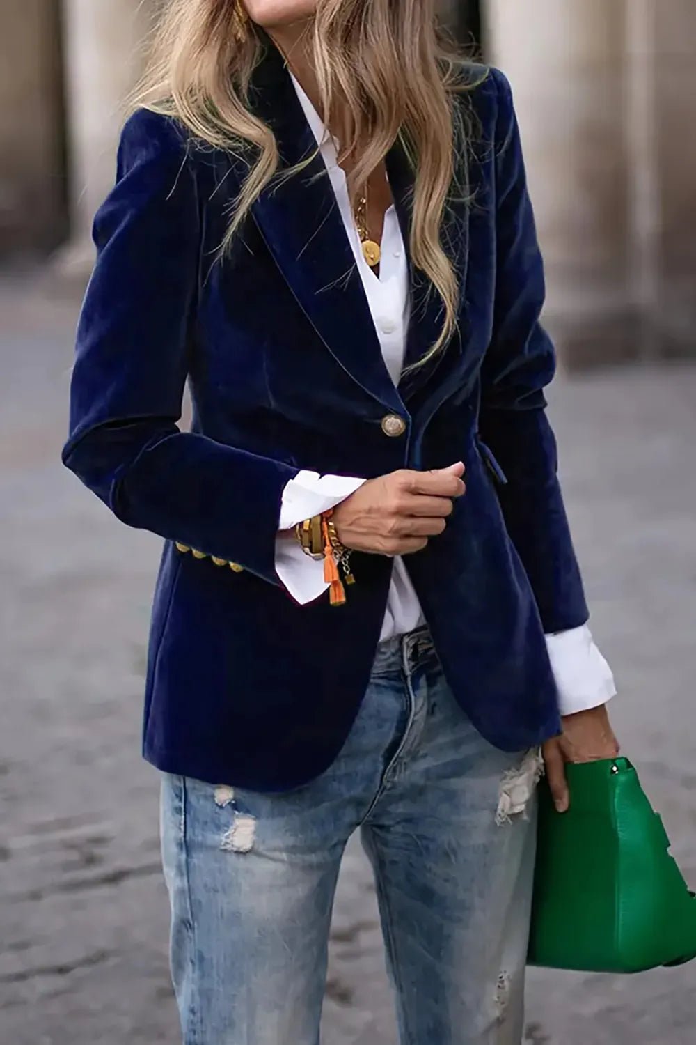 One Button Lapel Collar Long Sleeve Blazer designed for comfort and style at Lookzlike