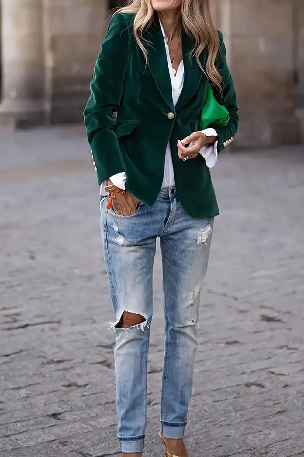 One Button Lapel Collar Long Sleeve Blazer designed for comfort and style at Lookzlike