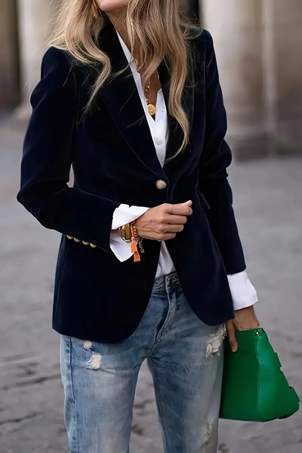 One Button Lapel Collar Long Sleeve Blazer designed for comfort and style at Lookzlike