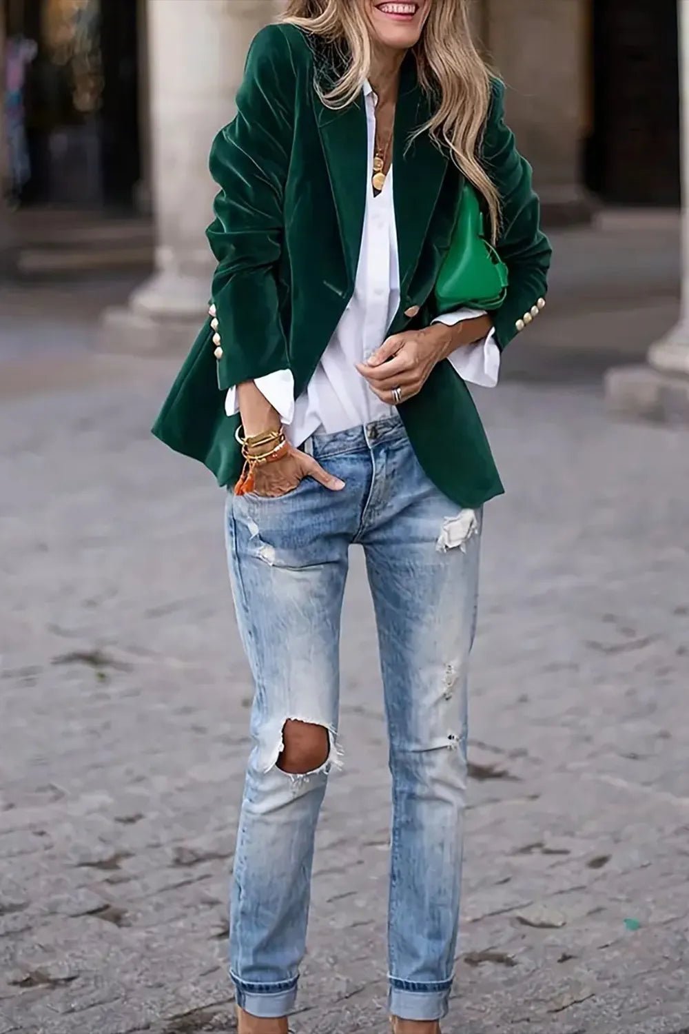 One Button Lapel Collar Long Sleeve Blazer designed for comfort and style at Lookzlike