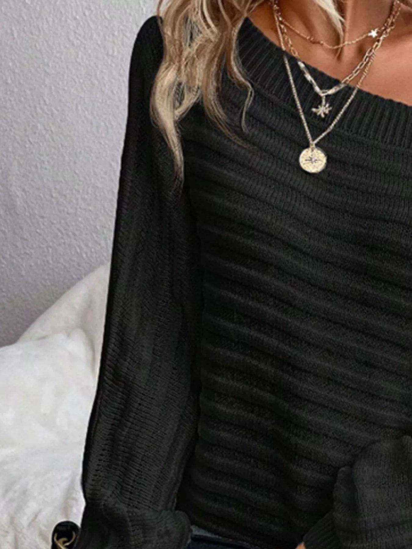 One Shoulder Ribbed Knit Sweater designed for comfort and style at Lookzlike