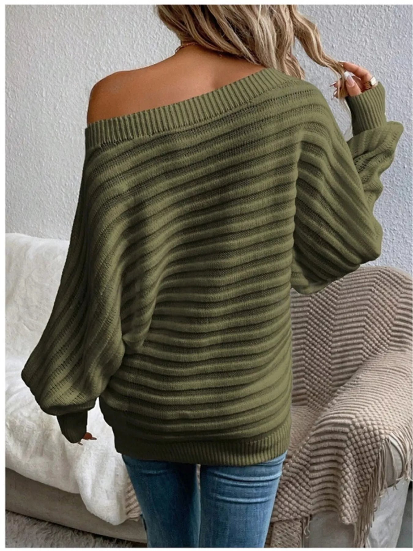 One Shoulder Ribbed Knit Sweater designed for comfort and style at Lookzlike