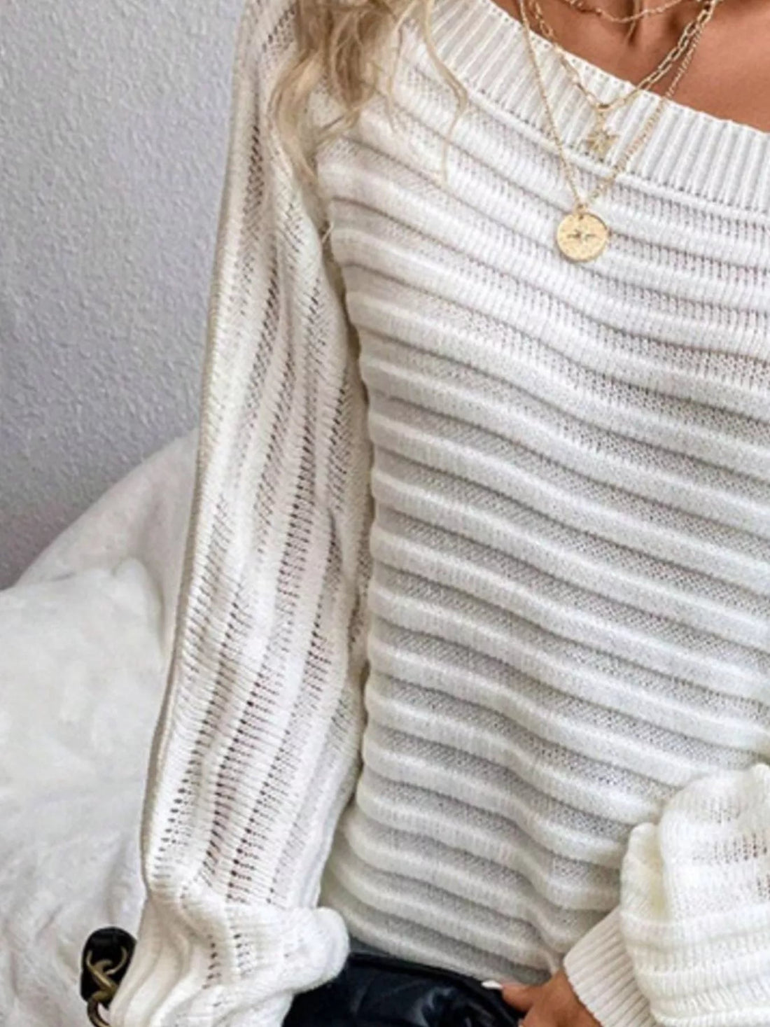 One Shoulder Ribbed Knit Sweater designed for comfort and style at Lookzlike