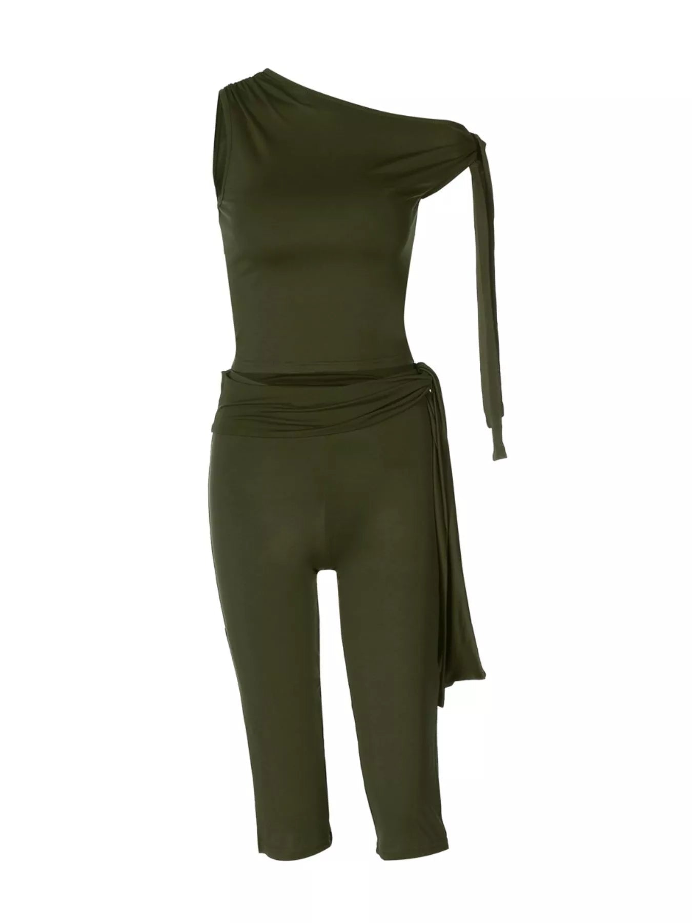One-Shoulder Tie-Knot Top and Capris Set designed for comfort and style at Lookzlike