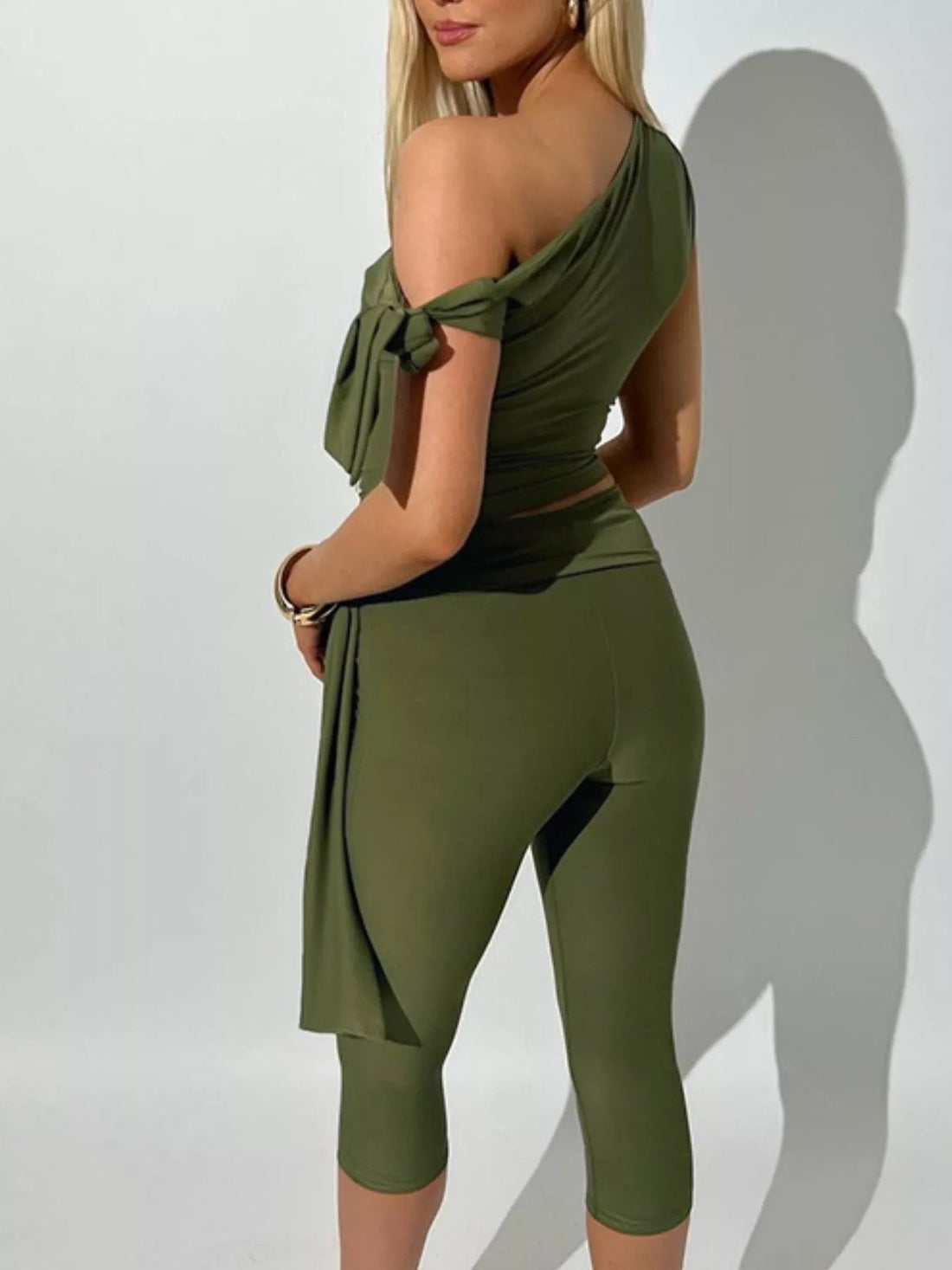 One-Shoulder Tie-Knot Top and Capris Set designed for comfort and style at Lookzlike