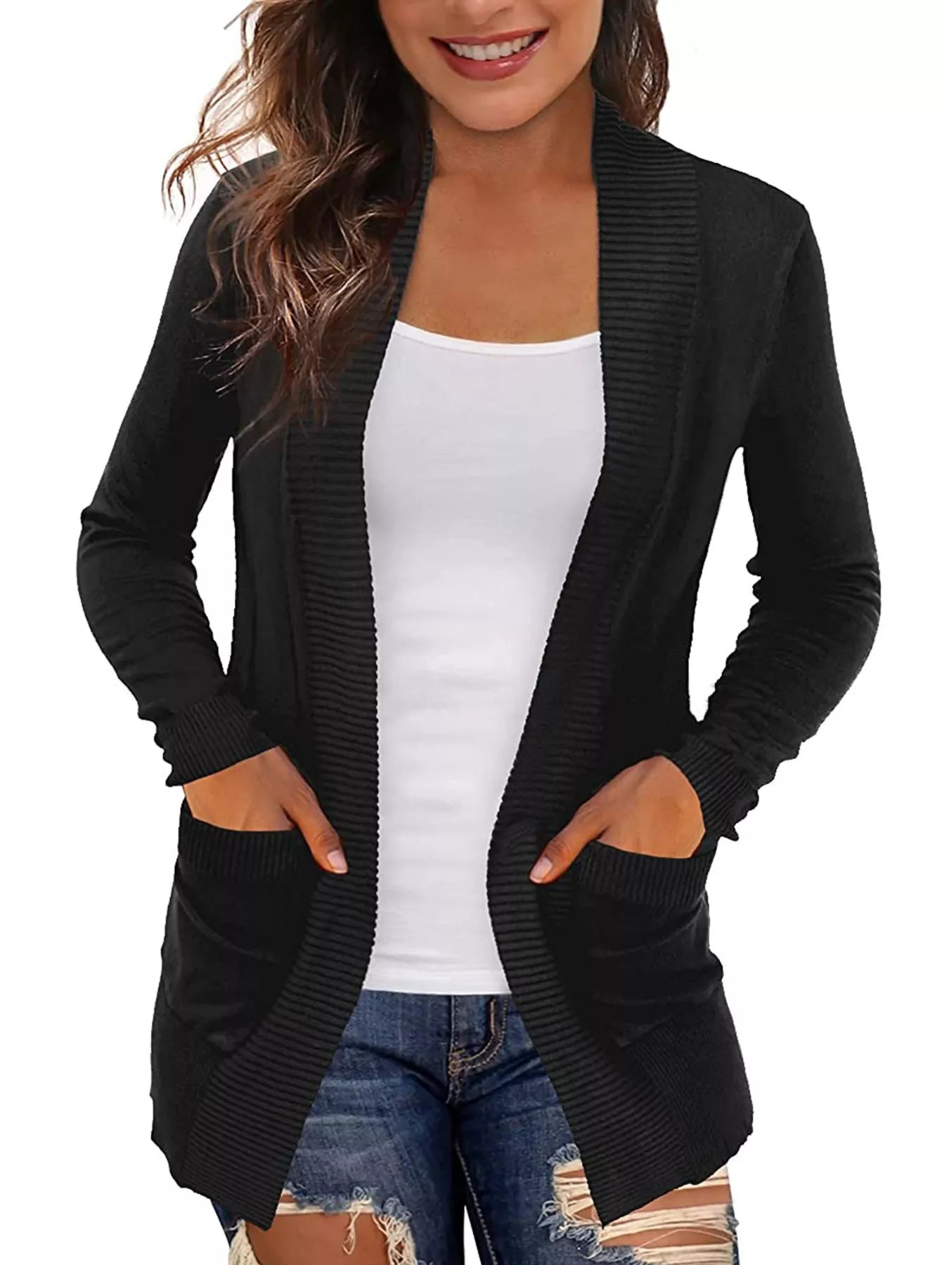 Open Front Knit Cardigan designed for comfort and style at Lookzlike