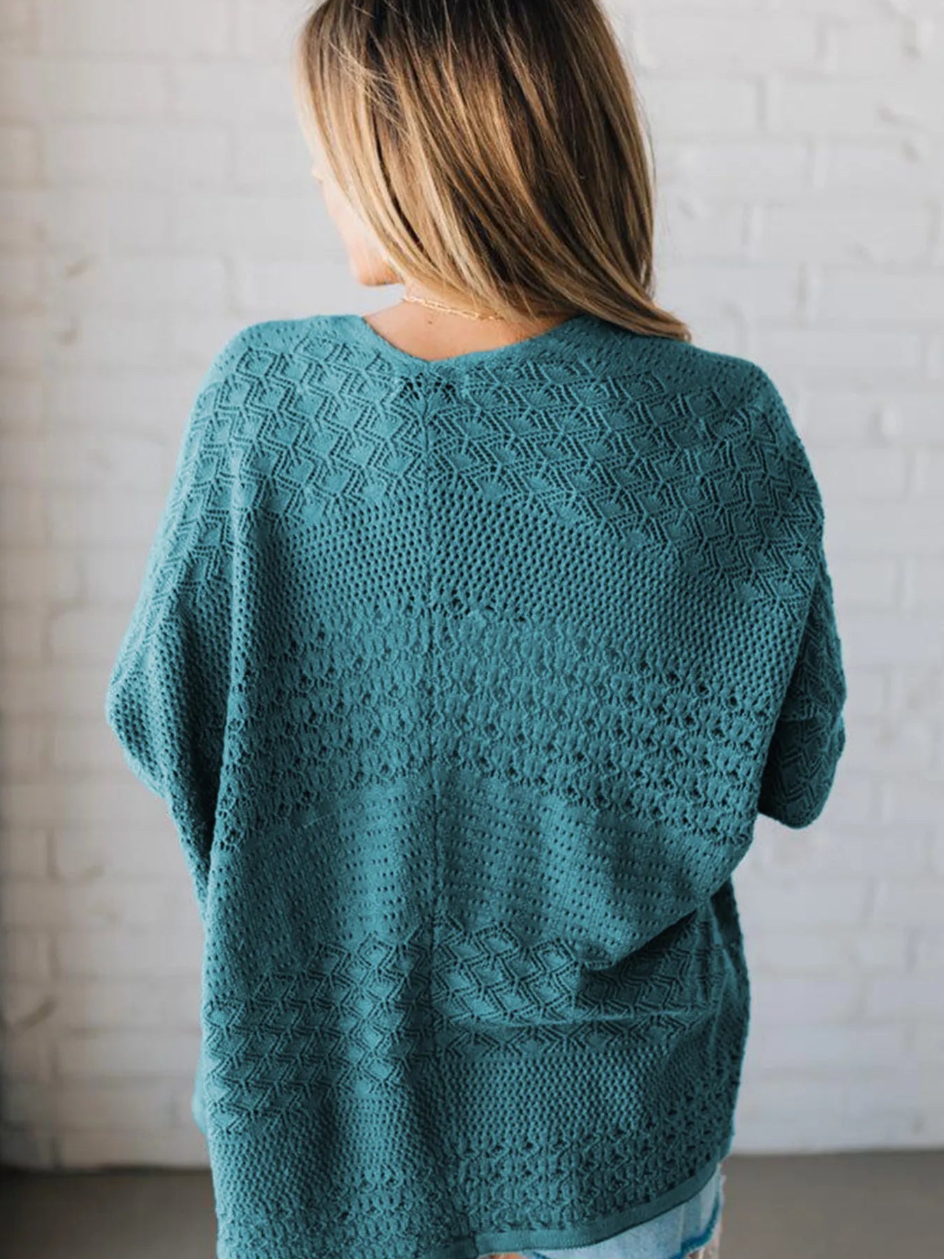 Open Front Knitted Cardigan with Eyelet Details designed for comfort and style at Lookzlike