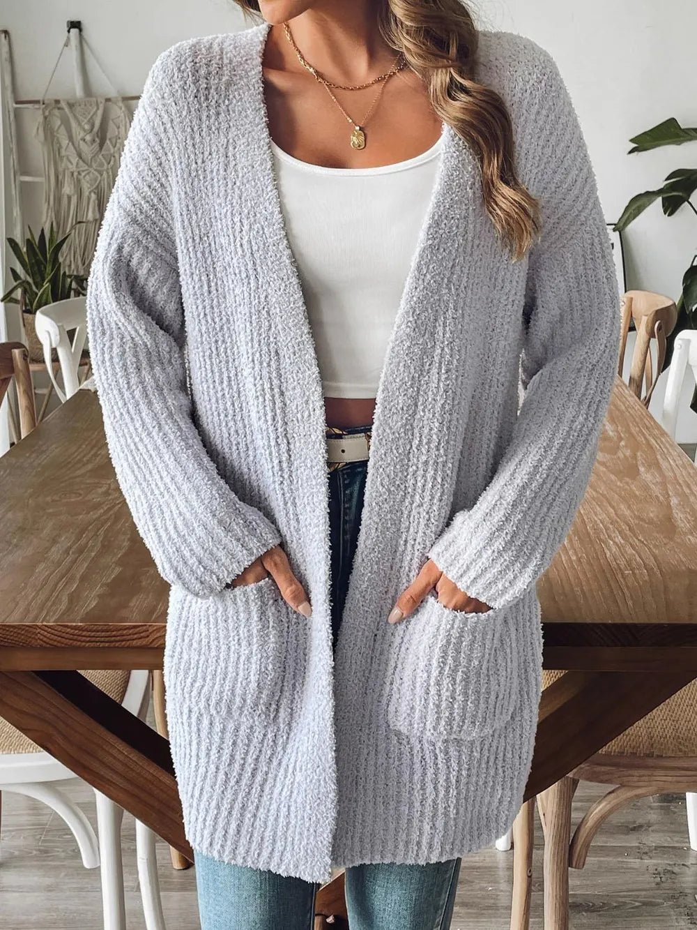 Open Front Long Sleeve Cardigan designed for comfort and style at Lookzlike