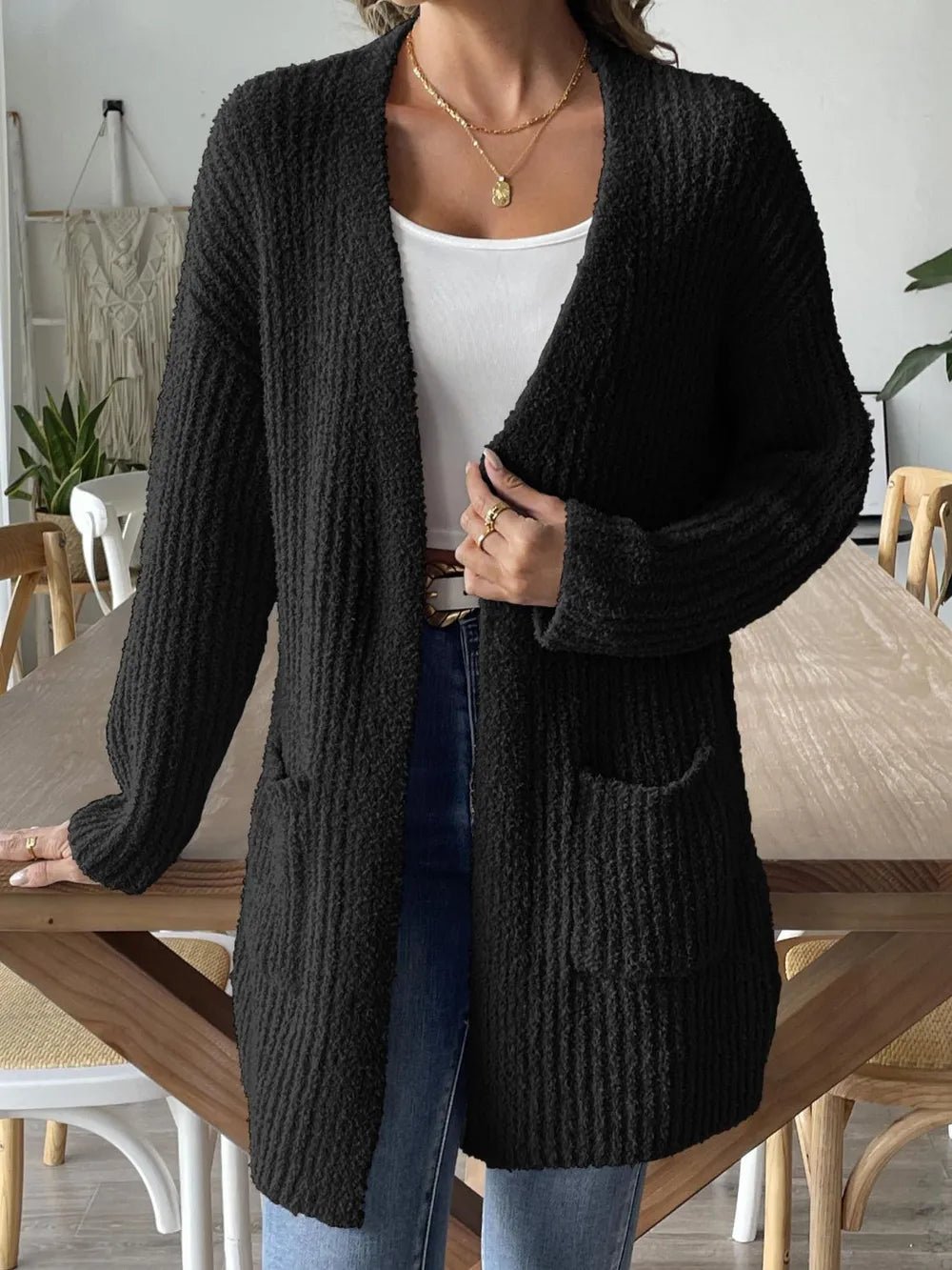 Open Front Long Sleeve Cardigan designed for comfort and style at Lookzlike