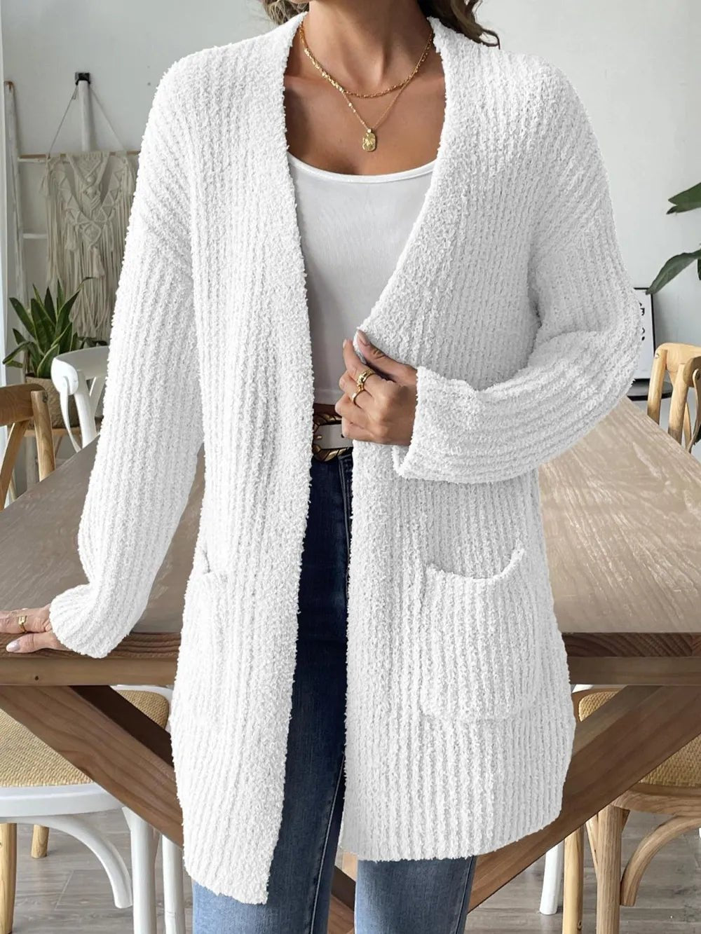 Open Front Long Sleeve Cardigan designed for comfort and style at Lookzlike