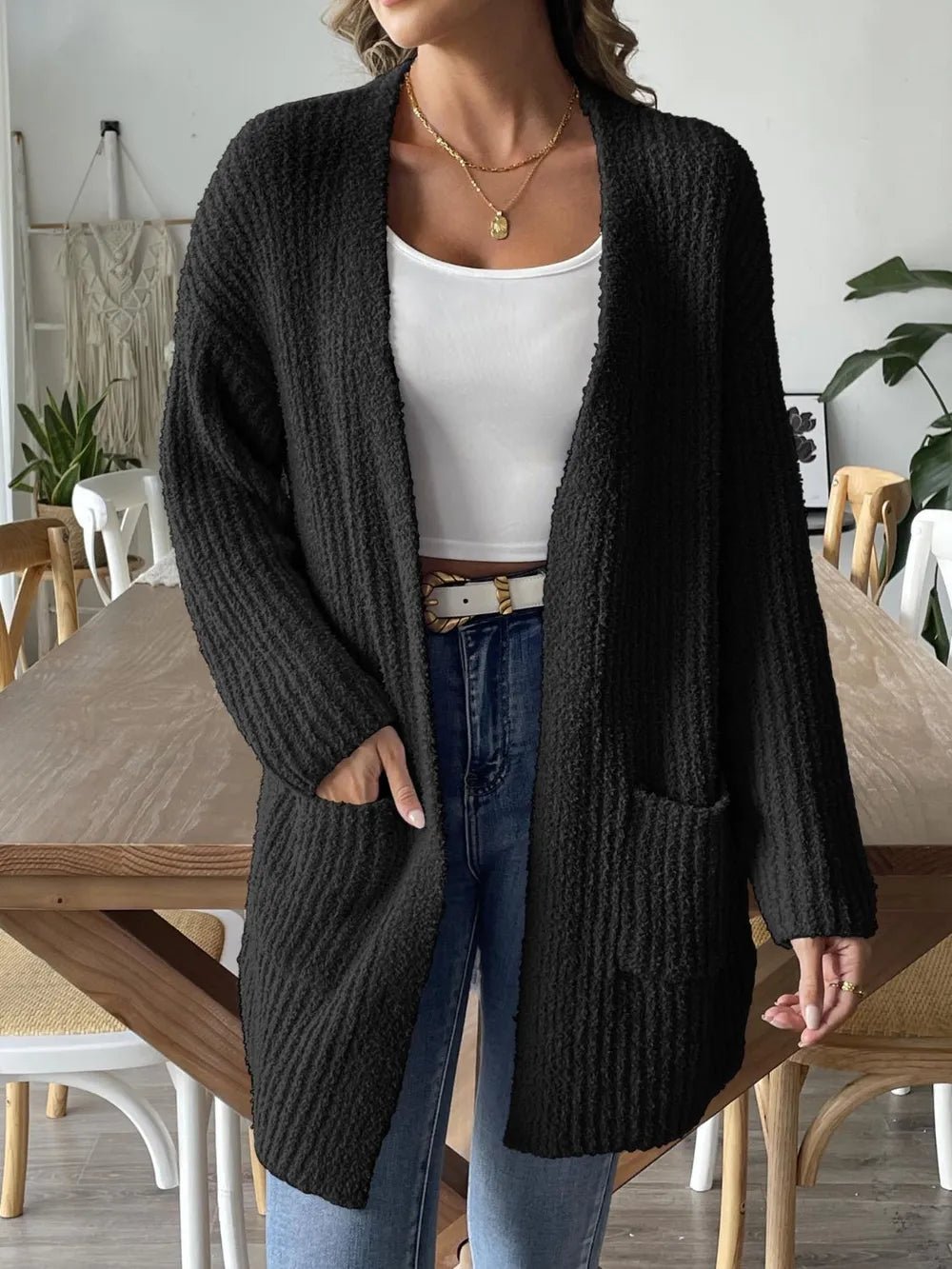Open Front Long Sleeve Cardigan designed for comfort and style at Lookzlike