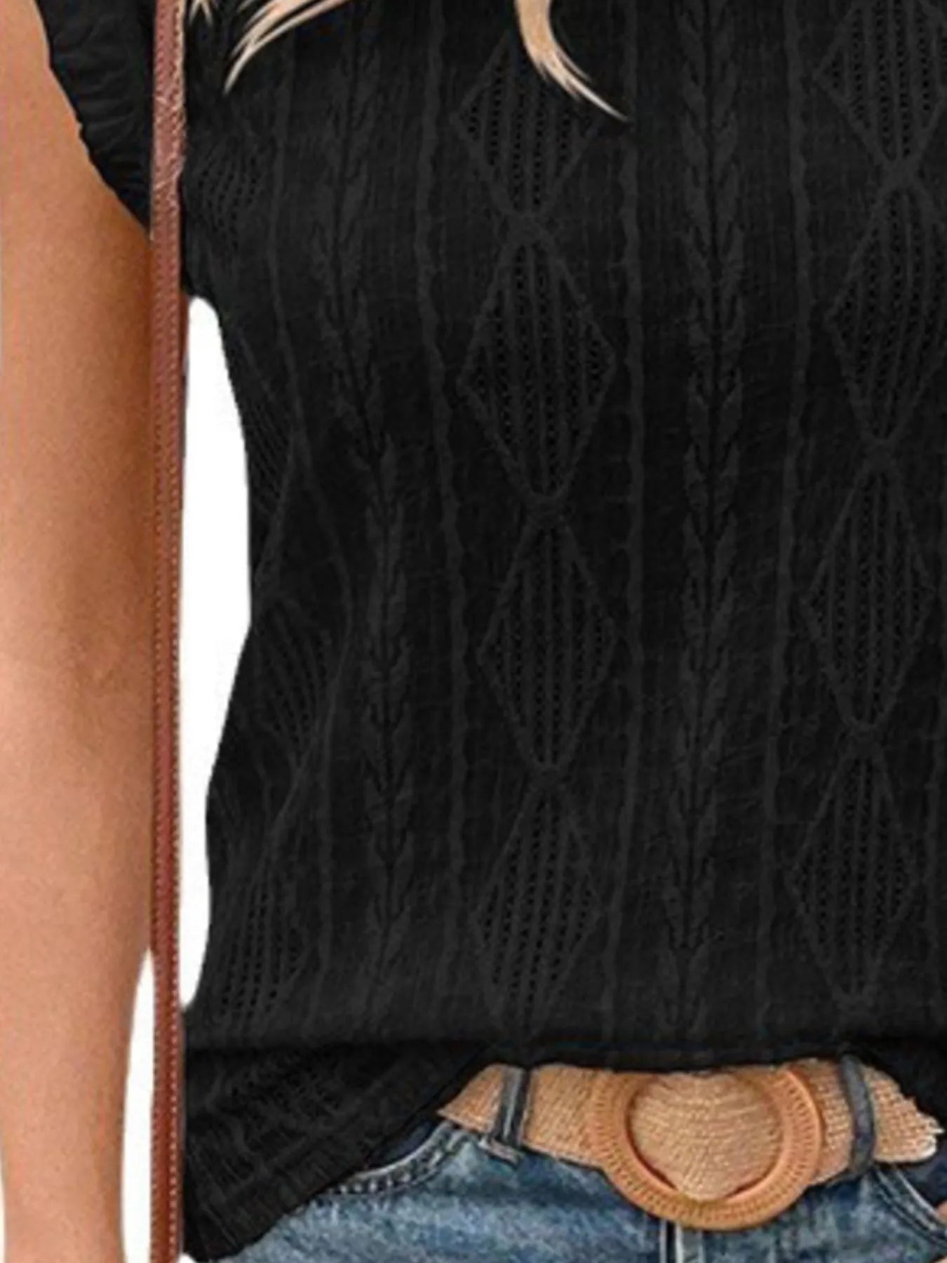 Openwork Round Neck Top - Lookzlike