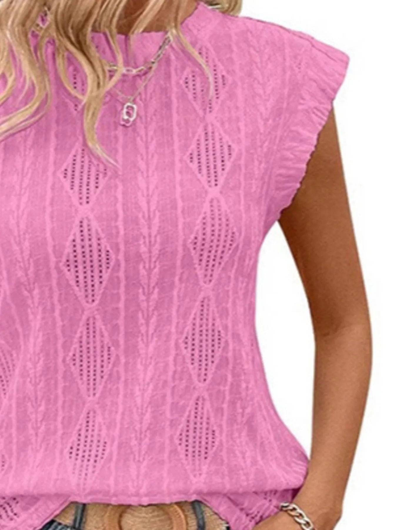 Openwork Round Neck Top - Lookzlike