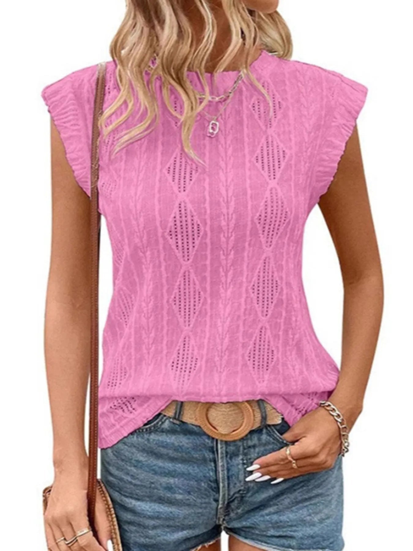Openwork Round Neck Top - Lookzlike