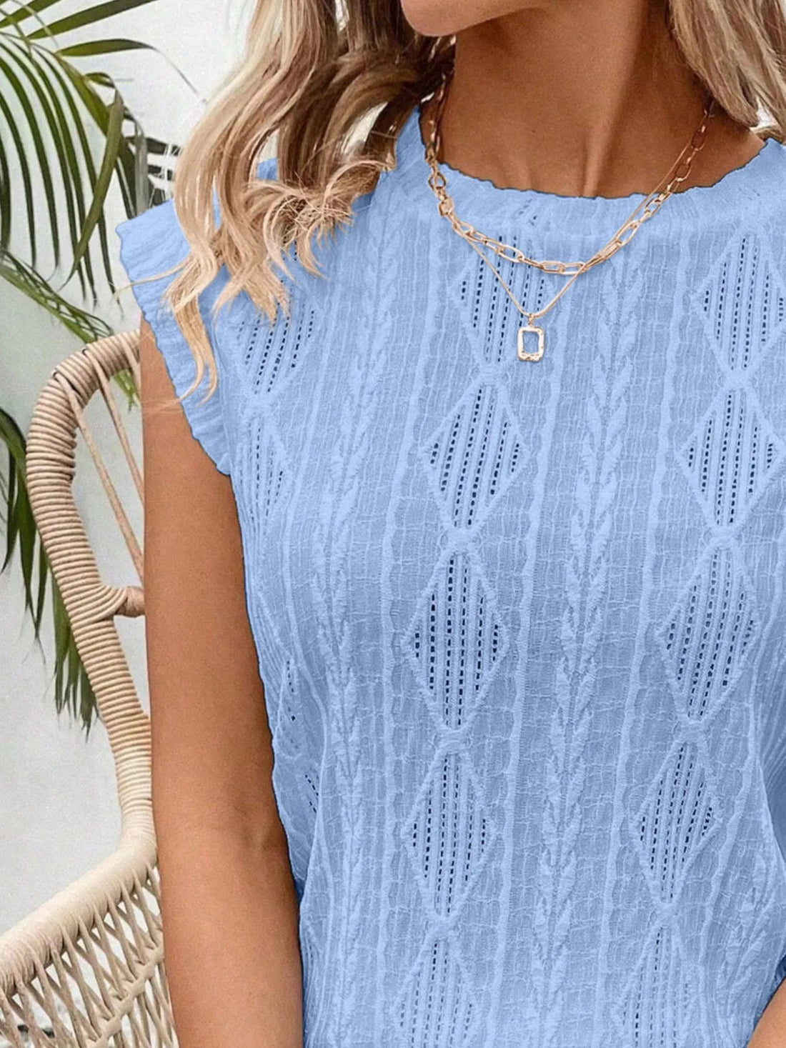 Openwork Round Neck Top - Lookzlike