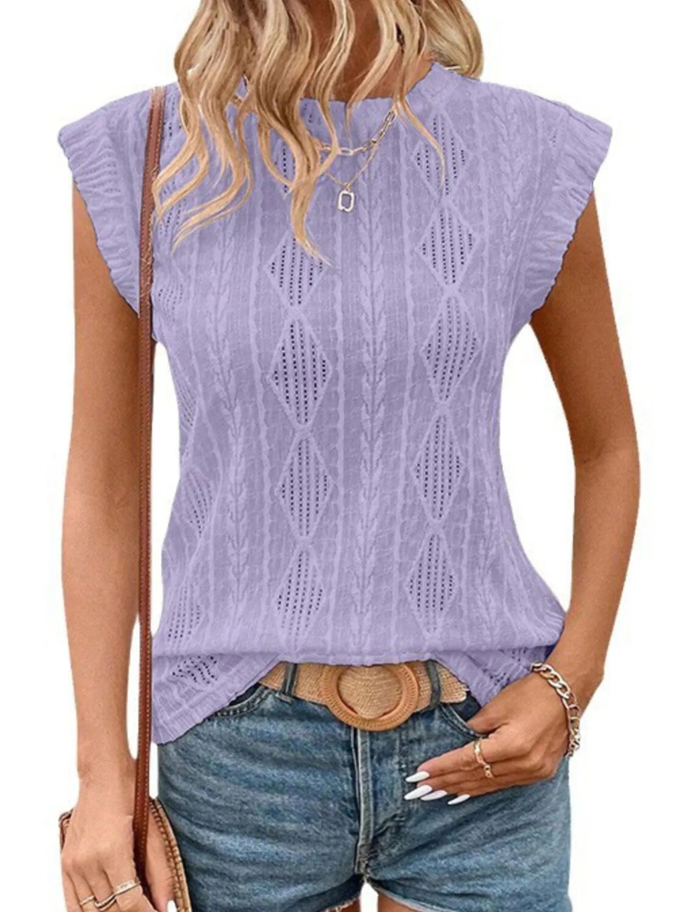 Openwork Round Neck Top - Lookzlike