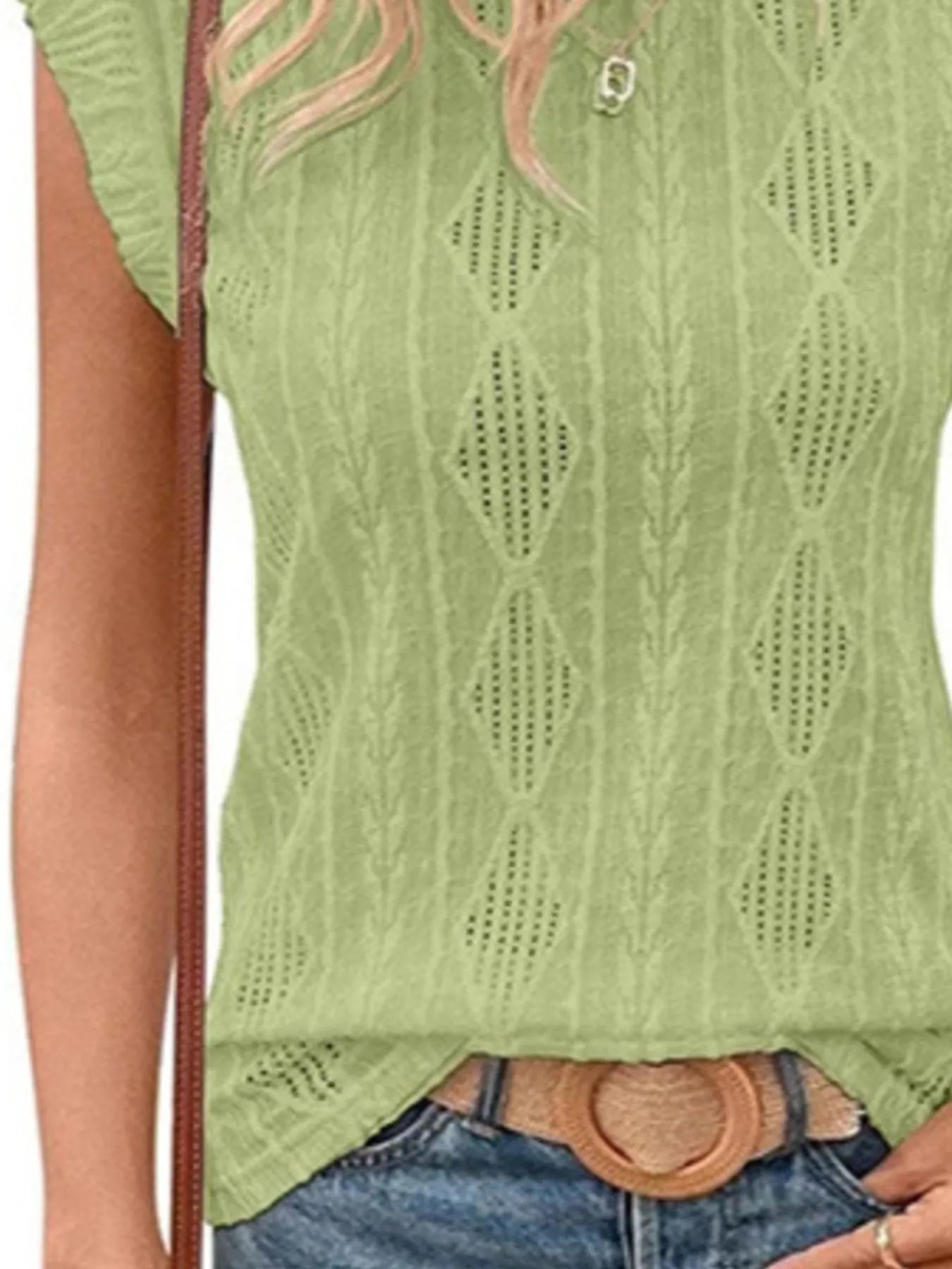 Openwork Round Neck Top - Lookzlike