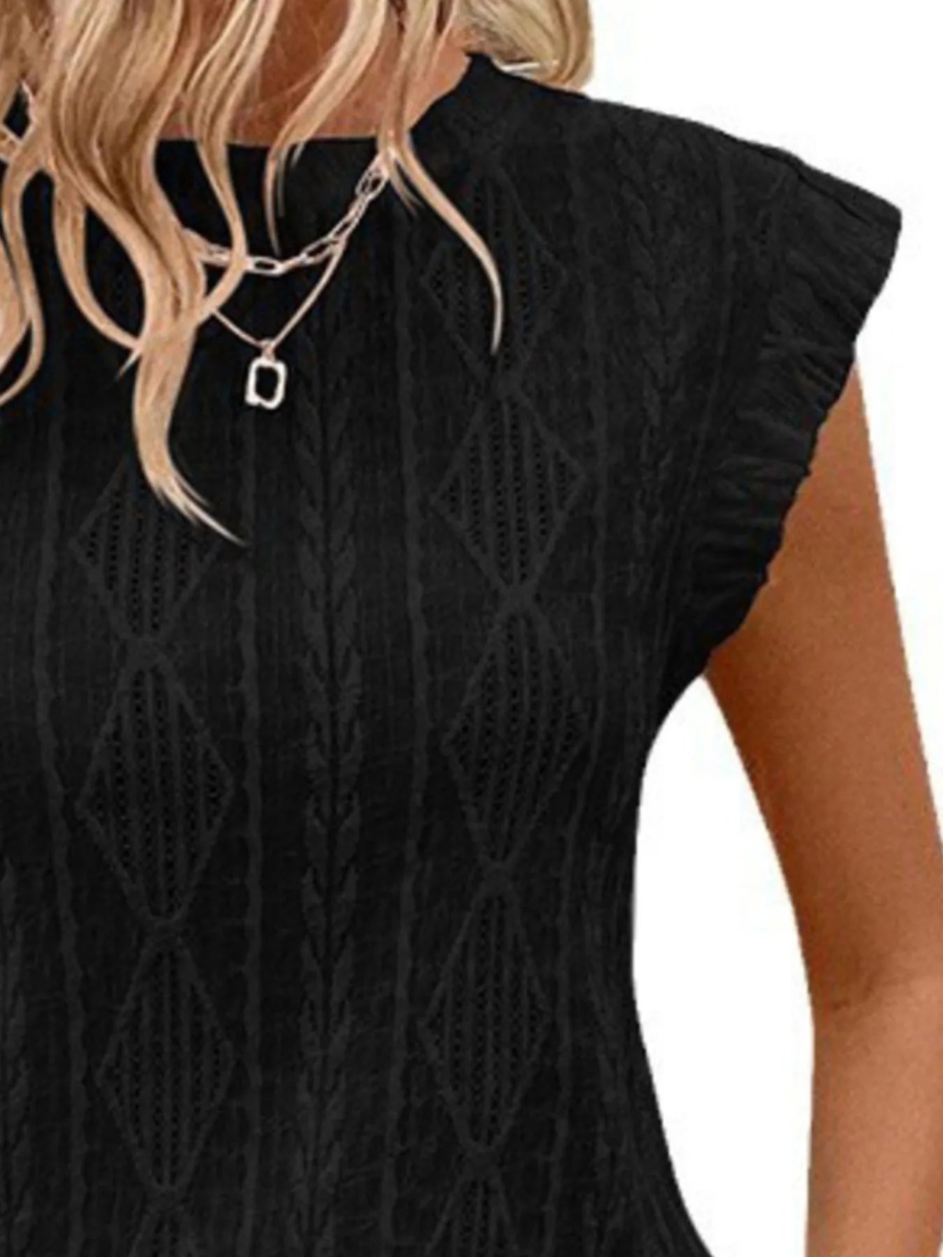 Openwork Round Neck Top - Lookzlike