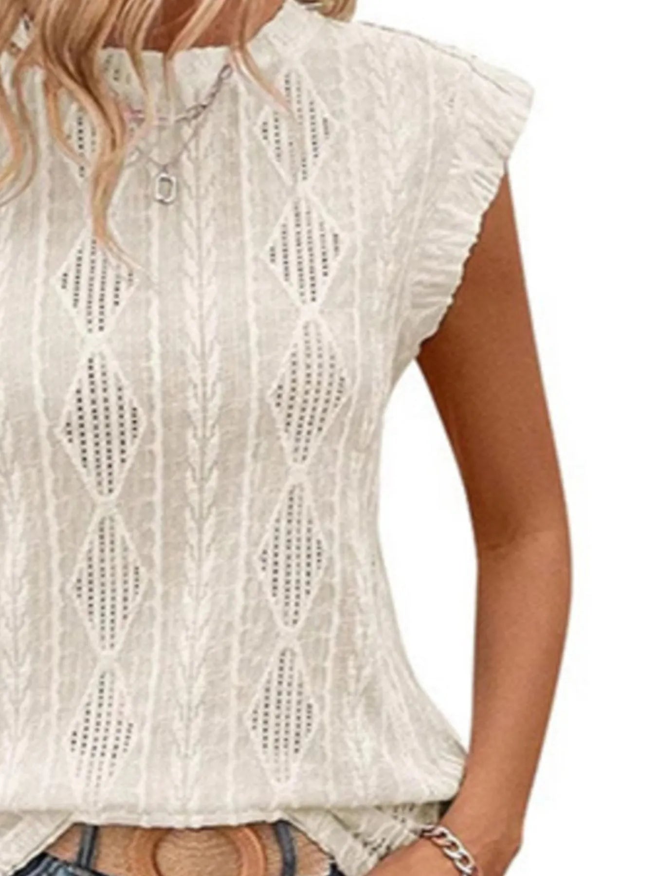 Openwork Round Neck Top - Lookzlike