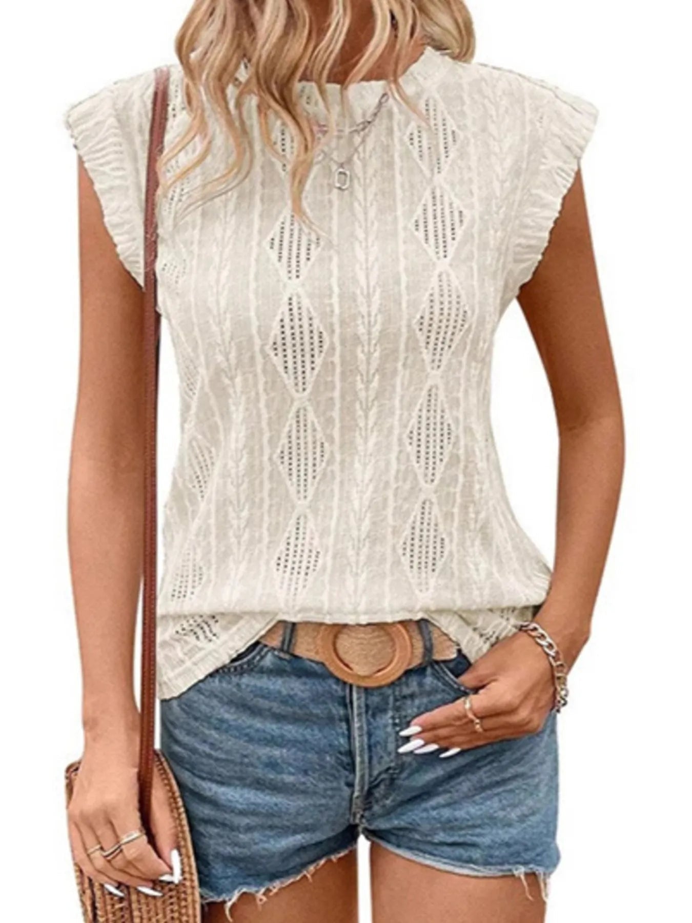 Openwork Round Neck Top - Lookzlike