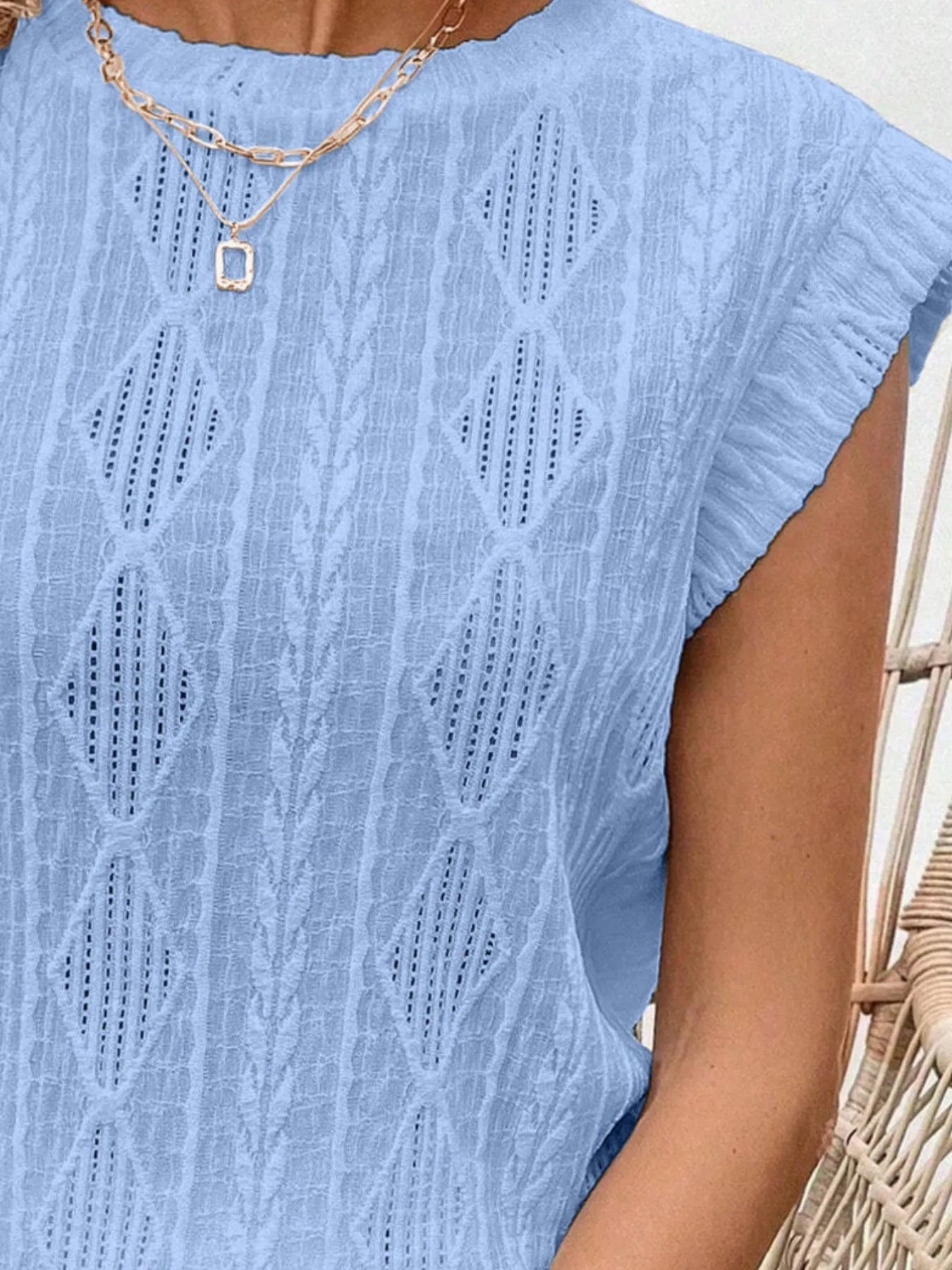 Openwork Round Neck Top - Lookzlike