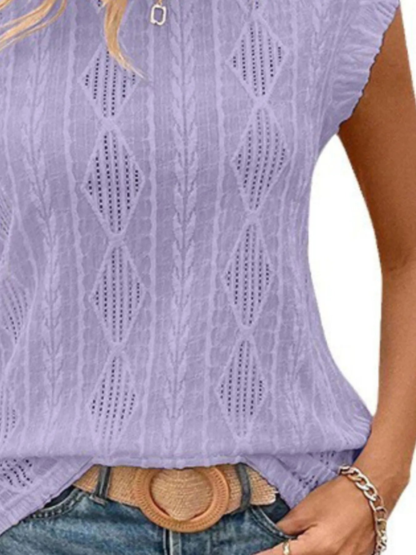 Openwork Round Neck Top - Lookzlike