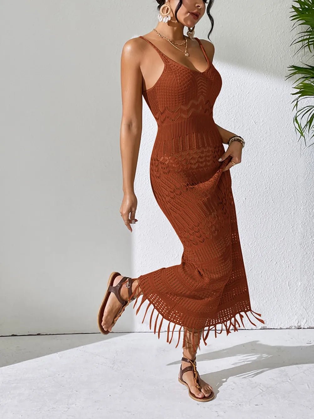 Openwork Scoop Neck Cover - Up Dress designed for comfort and style at Lookzlike