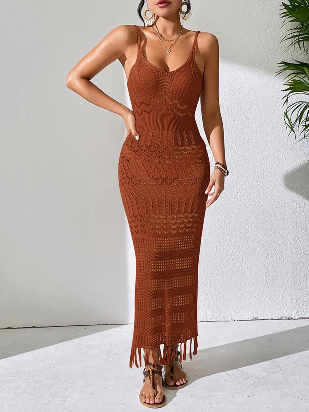 Openwork Scoop Neck Cover - Up Dress designed for comfort and style at Lookzlike