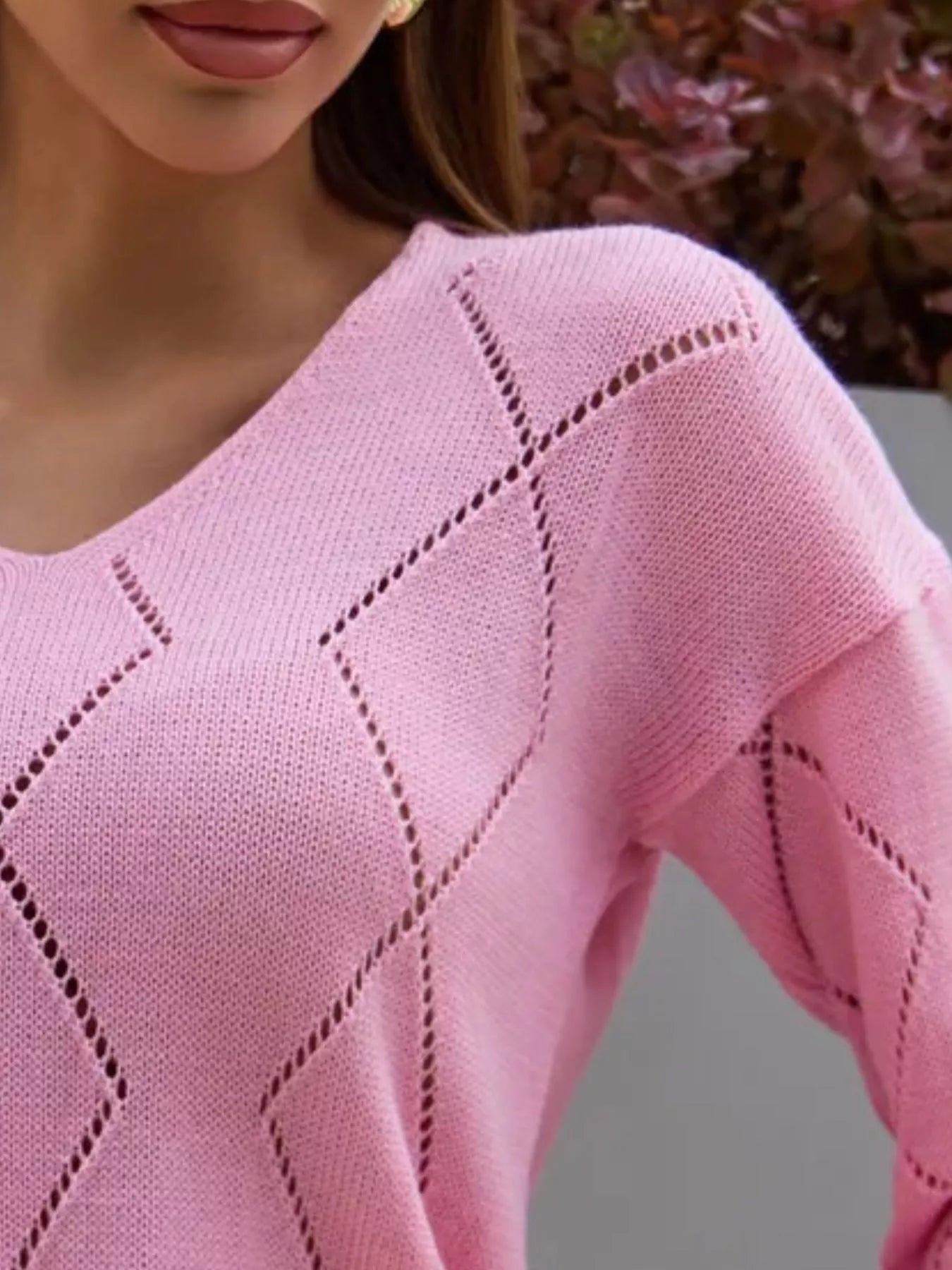 Openwork V - Neck Sweater designed for comfort and style at Lookzlike