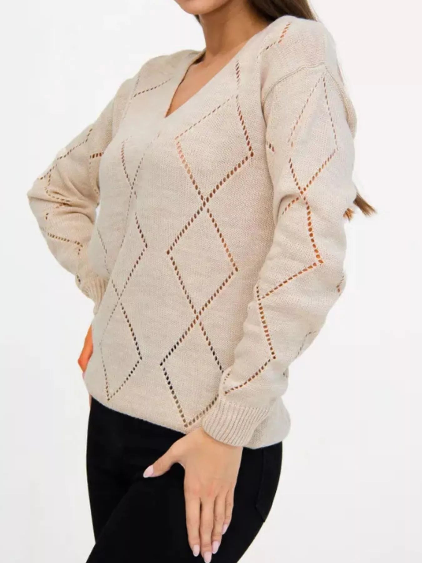 Openwork V - Neck Sweater designed for comfort and style at Lookzlike