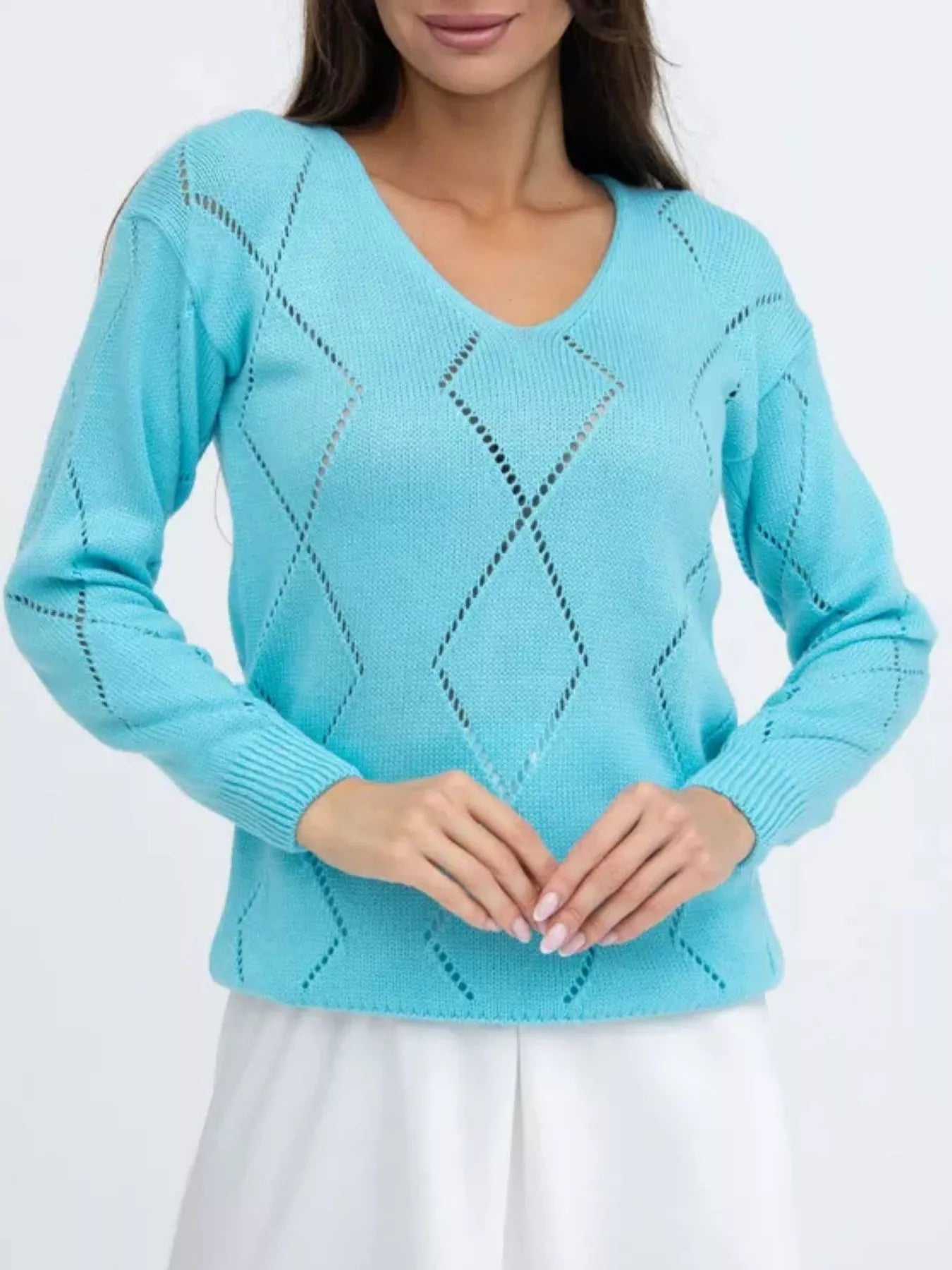 Openwork V - Neck Sweater designed for comfort and style at Lookzlike