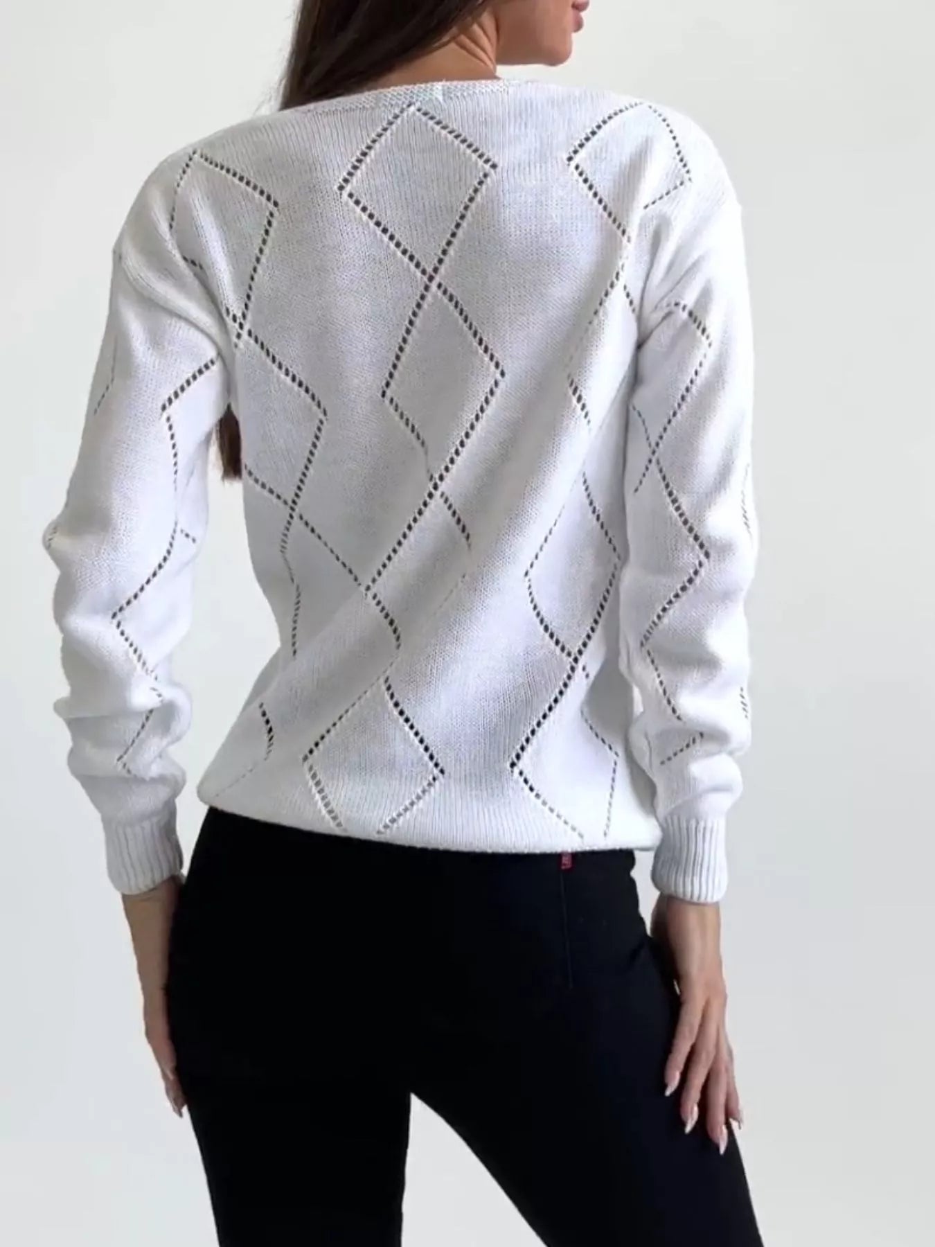 Openwork V - Neck Sweater designed for comfort and style at Lookzlike