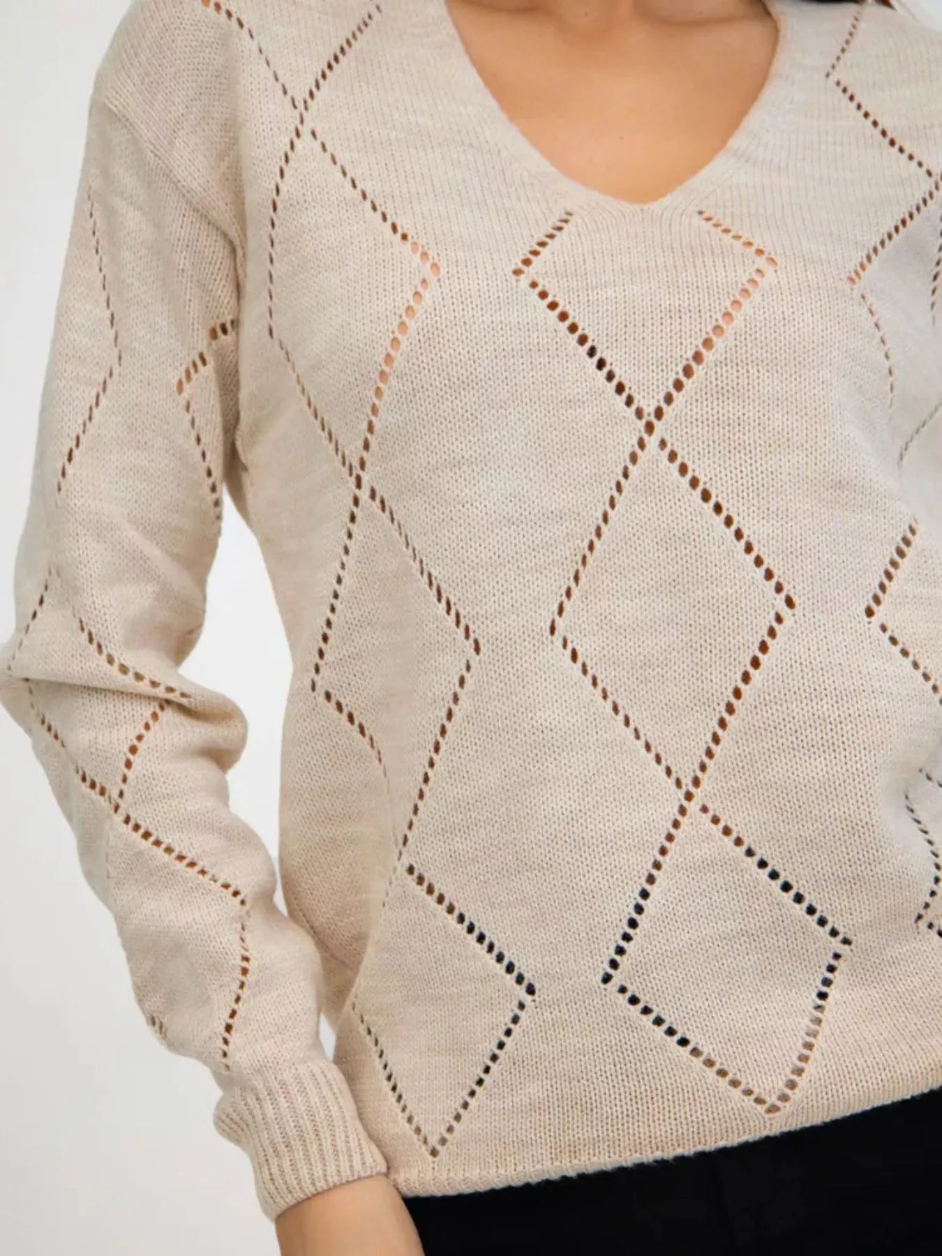 Openwork V - Neck Sweater designed for comfort and style at Lookzlike