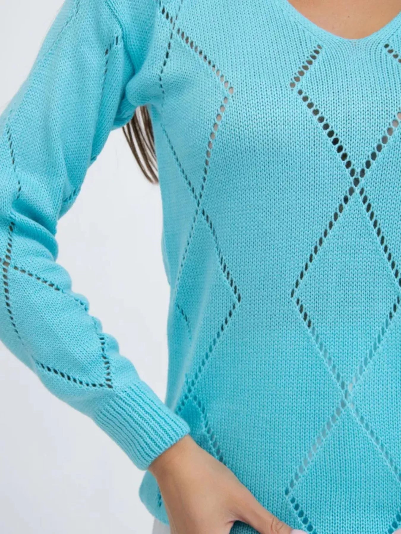 Openwork V - Neck Sweater designed for comfort and style at Lookzlike