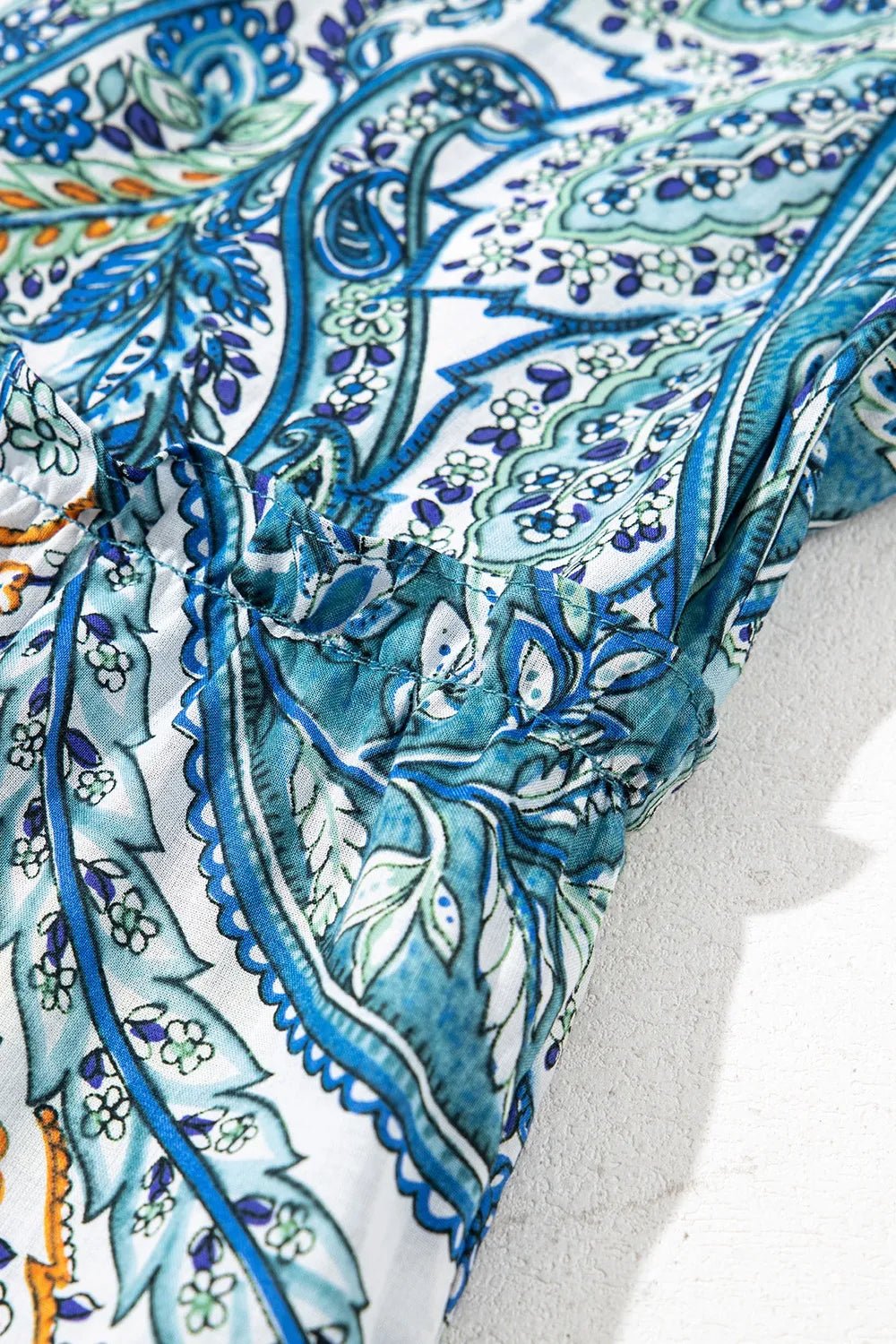 Paisley Floral V Neck Short Sleeve Mini Dress designed for comfort and style at Lookzlike