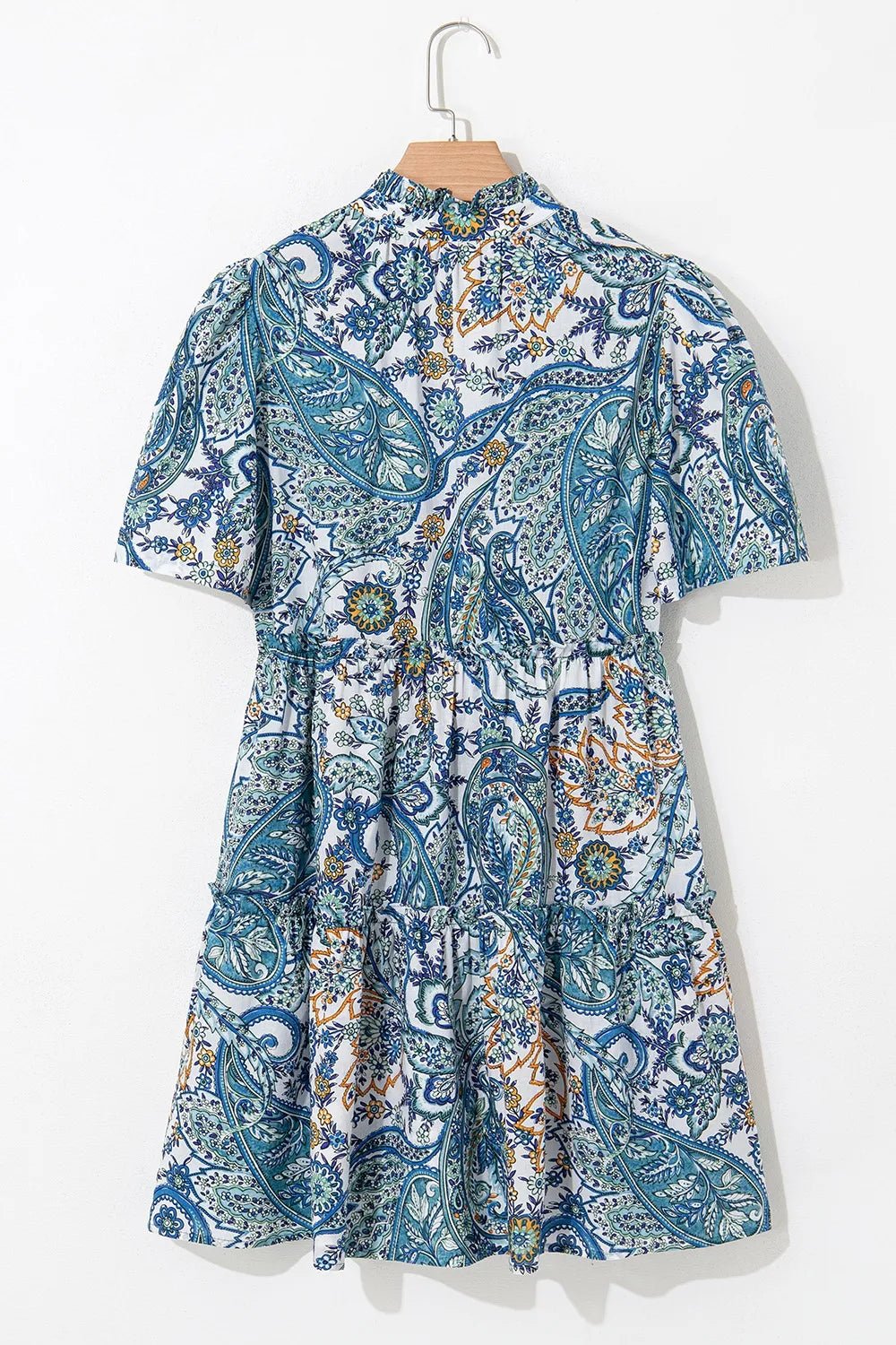 Paisley Floral V Neck Short Sleeve Mini Dress designed for comfort and style at Lookzlike