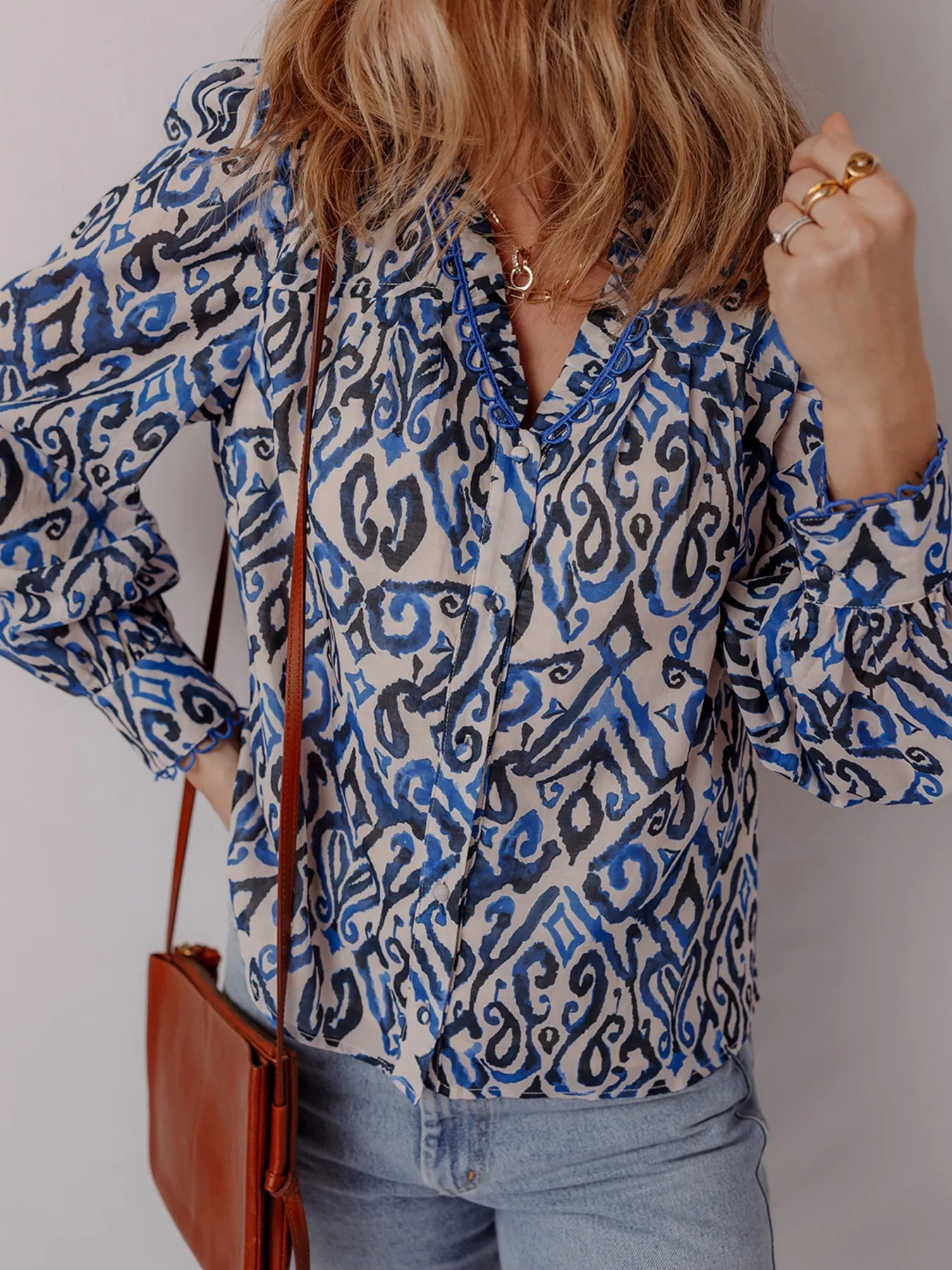 Paisley Print Long Sleeve Blouse designed for comfort and style at Lookzlike