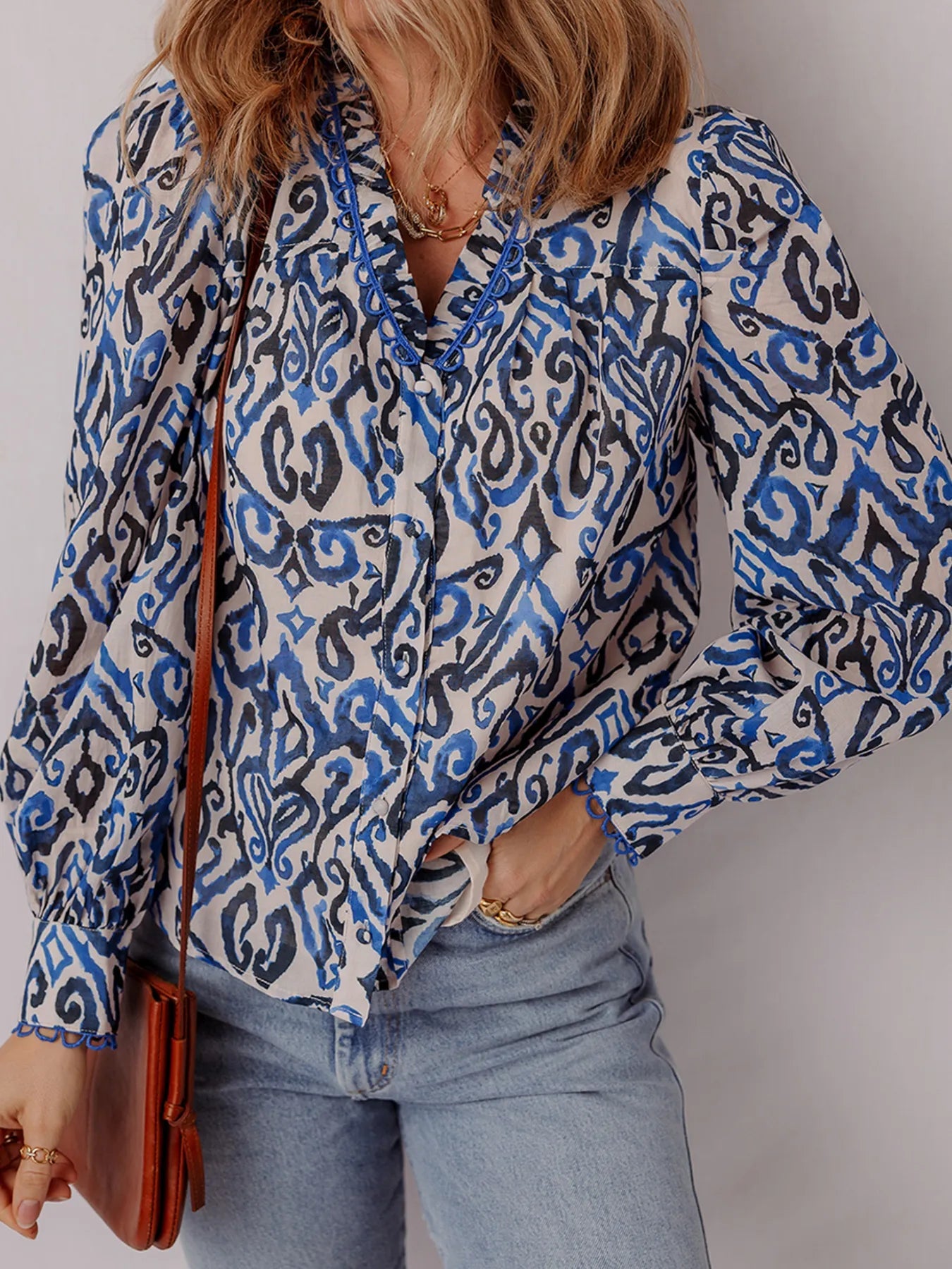 Paisley Print Long Sleeve Blouse designed for comfort and style at Lookzlike