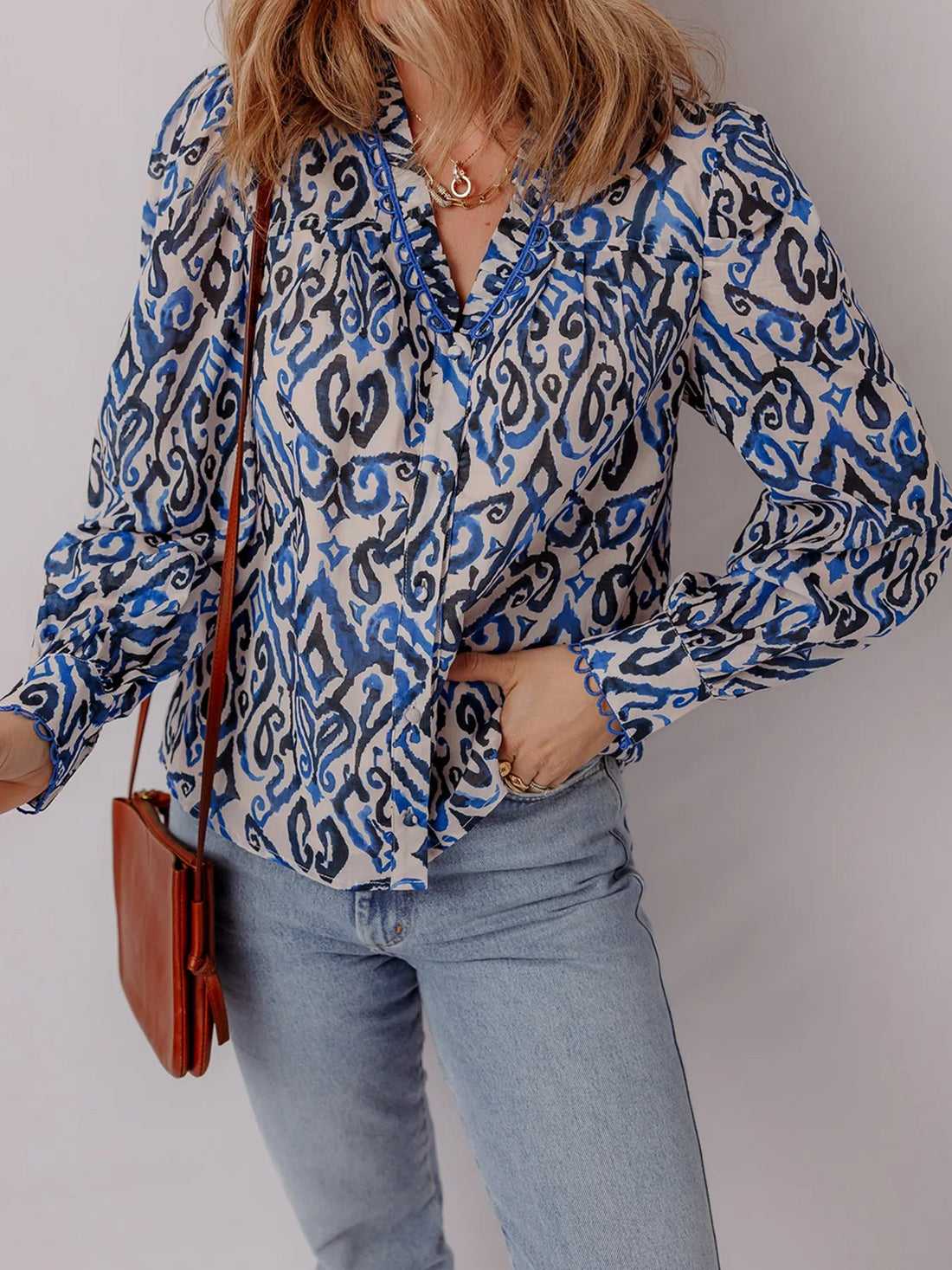 Paisley Print Long Sleeve Blouse designed for comfort and style at Lookzlike