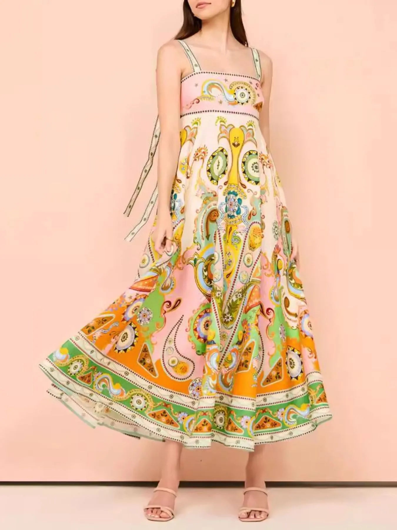 Paisley Print Square Neck Summer Dress - Lookzlike