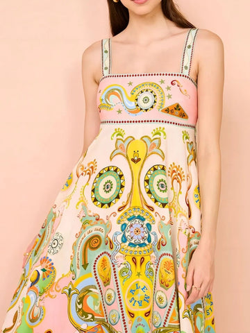 Paisley Print Square Neck Summer Dress - Lookzlike
