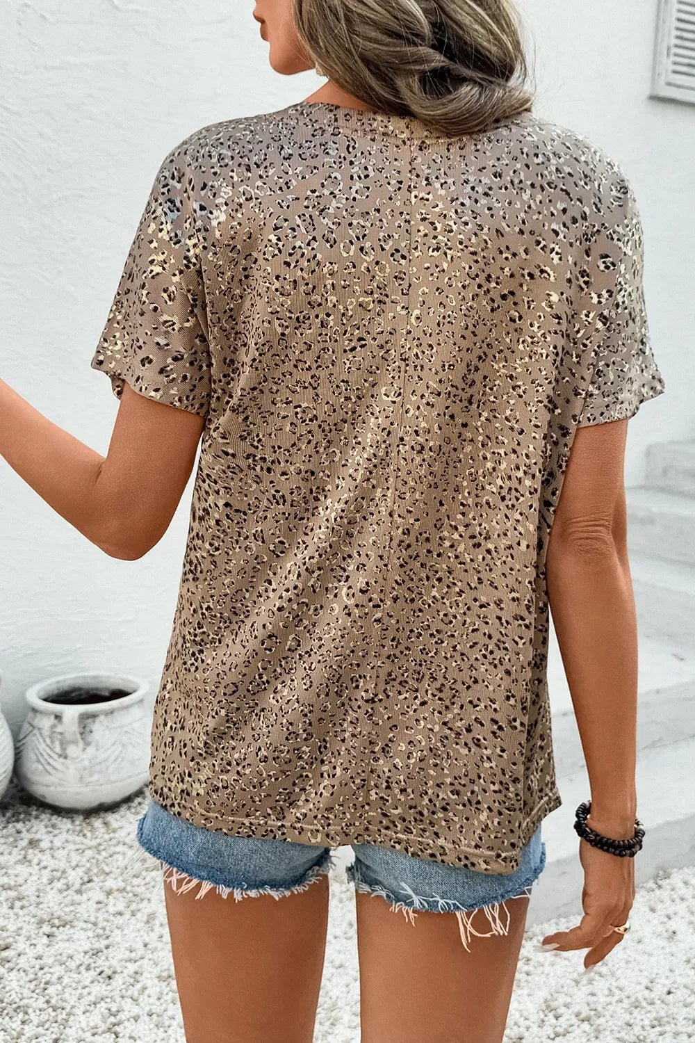 Parchment Shimmer Leopard Print Dolman Sleeve T Shirt - Lookzlike
