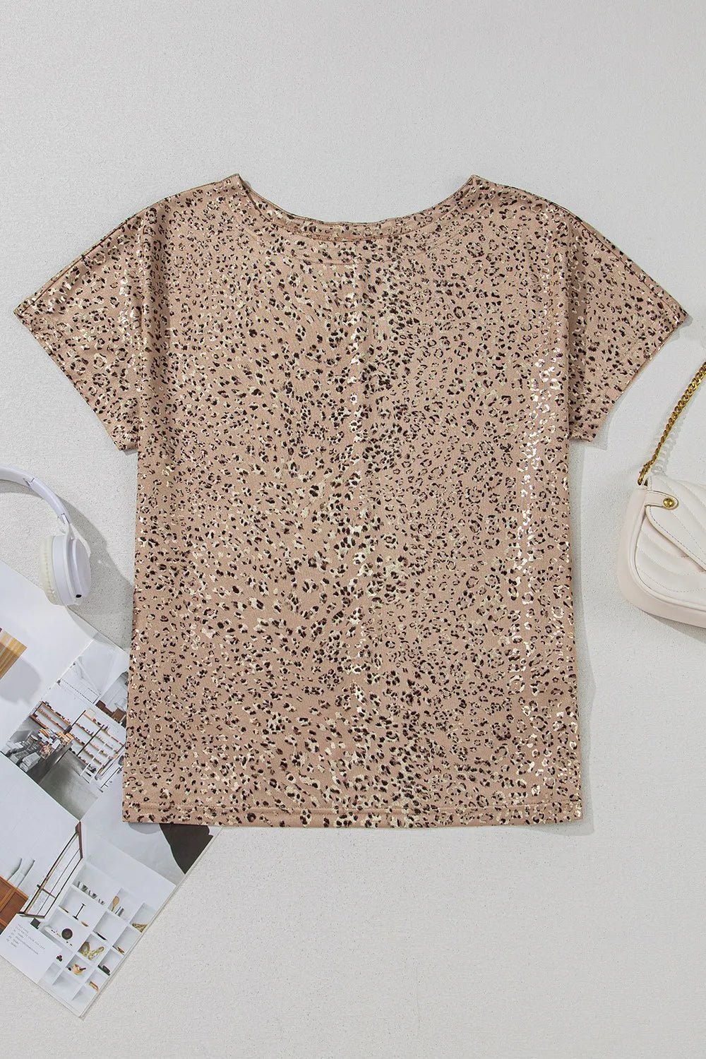 Parchment Shimmer Leopard Print Dolman Sleeve T Shirt - Lookzlike