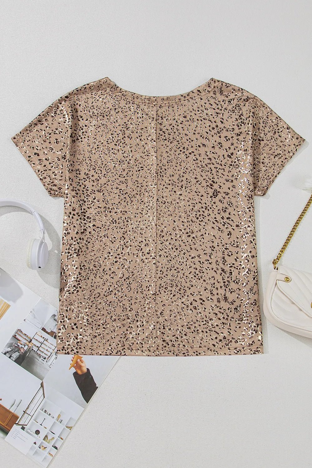 Parchment Shimmer Leopard Print Dolman Sleeve T Shirt - Lookzlike