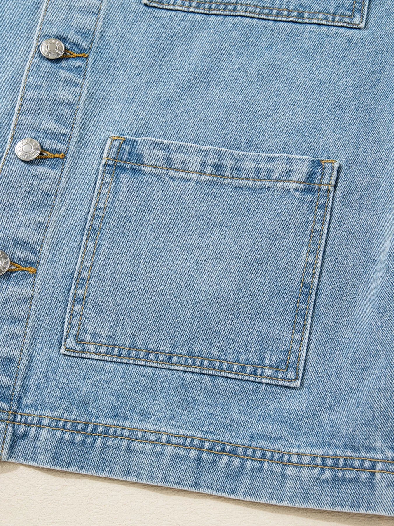 Patched Pockets Side Tie Denim Jacket designed for comfort and style at Lookzlike