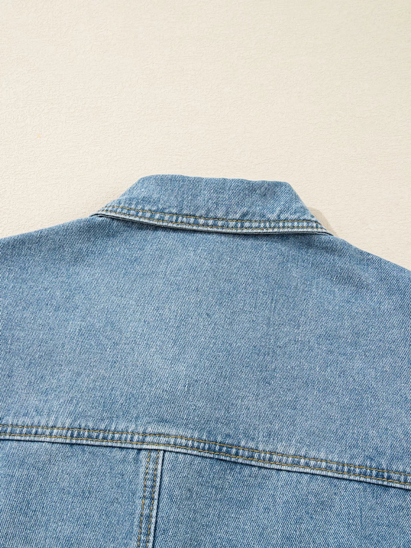 Patched Pockets Side Tie Denim Jacket designed for comfort and style at Lookzlike