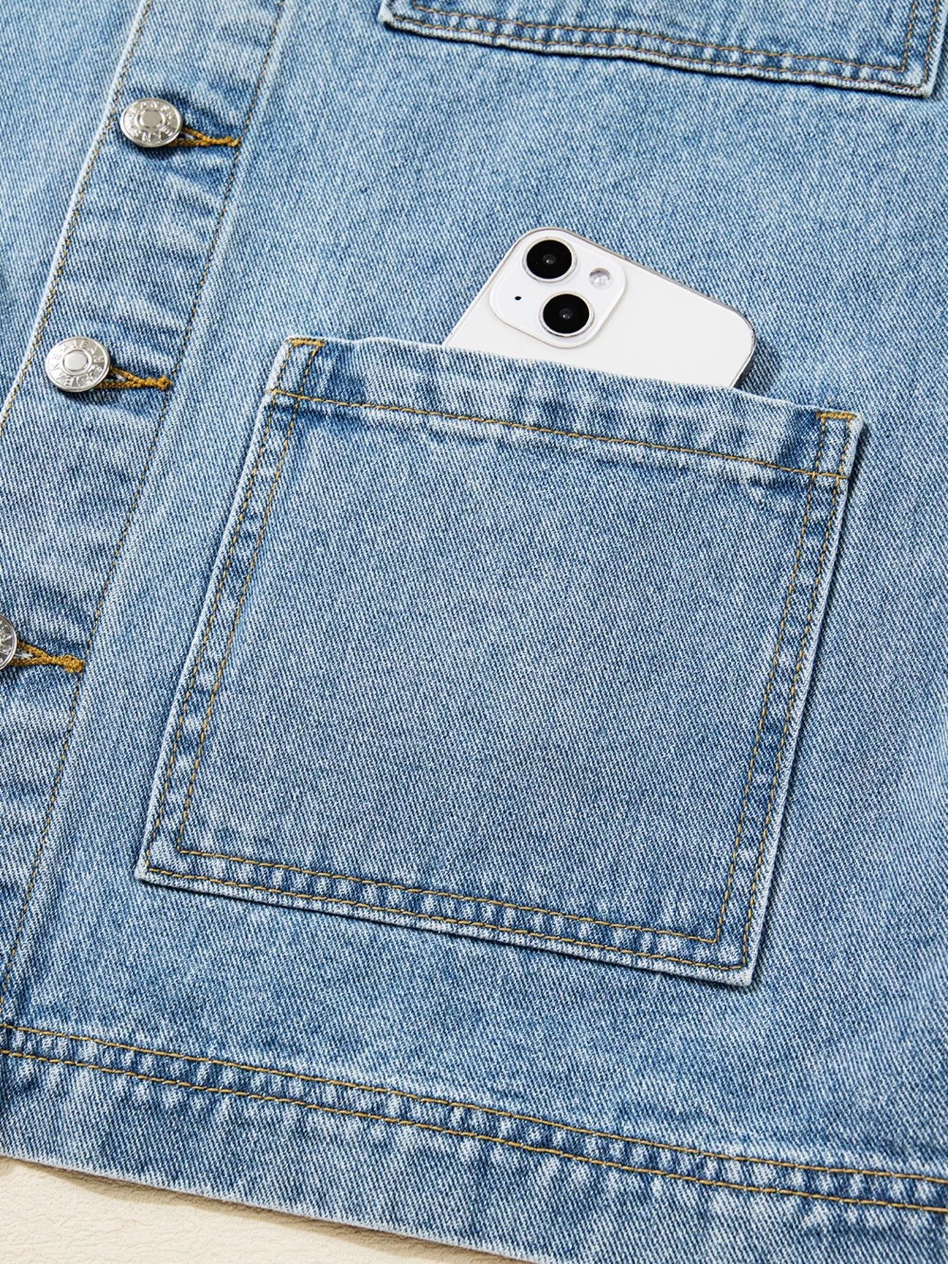 Patched Pockets Side Tie Denim Jacket designed for comfort and style at Lookzlike
