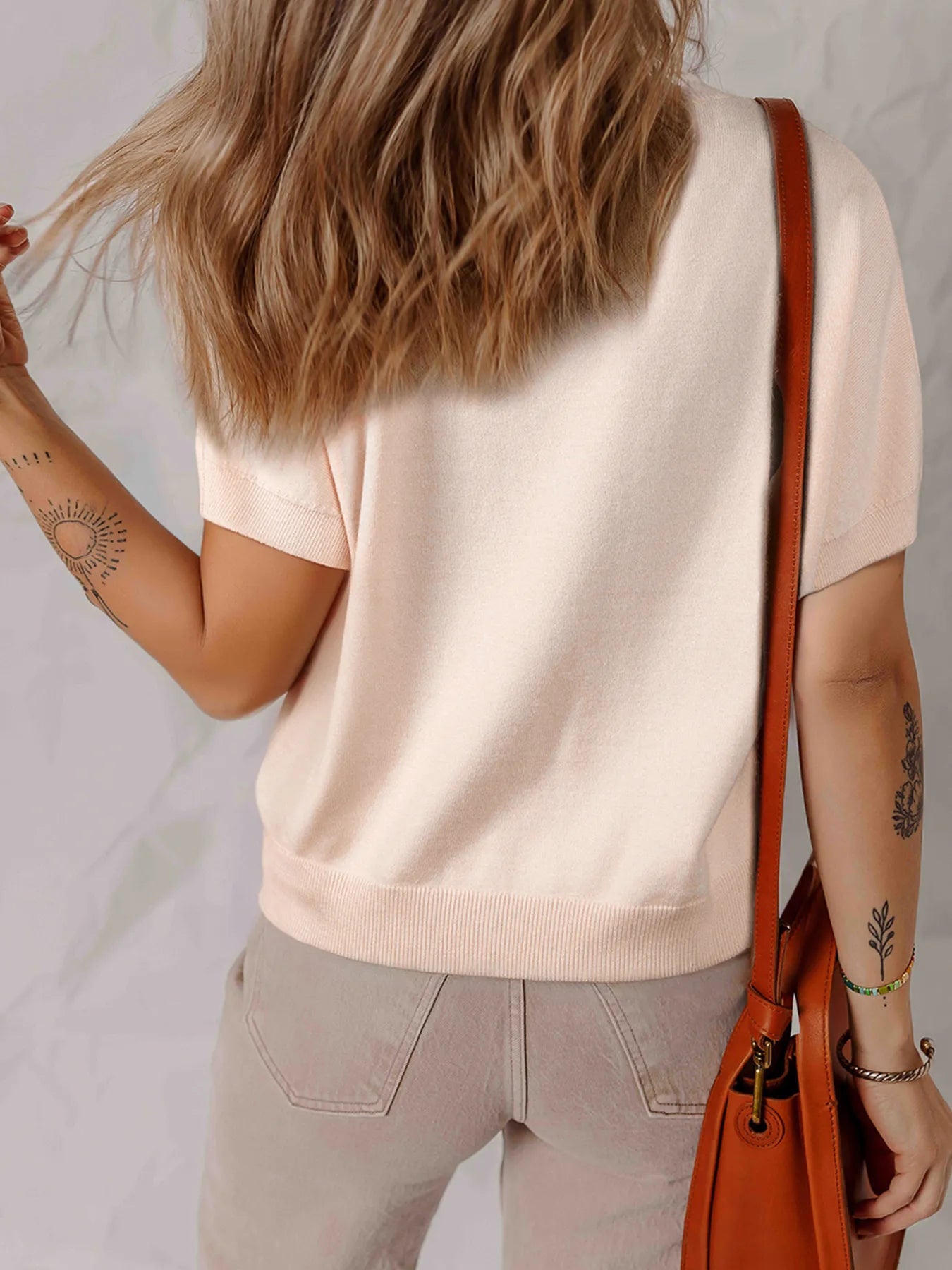 Pearl Embellished Bow Detail Short Sleeve Sweater - Lookzlike