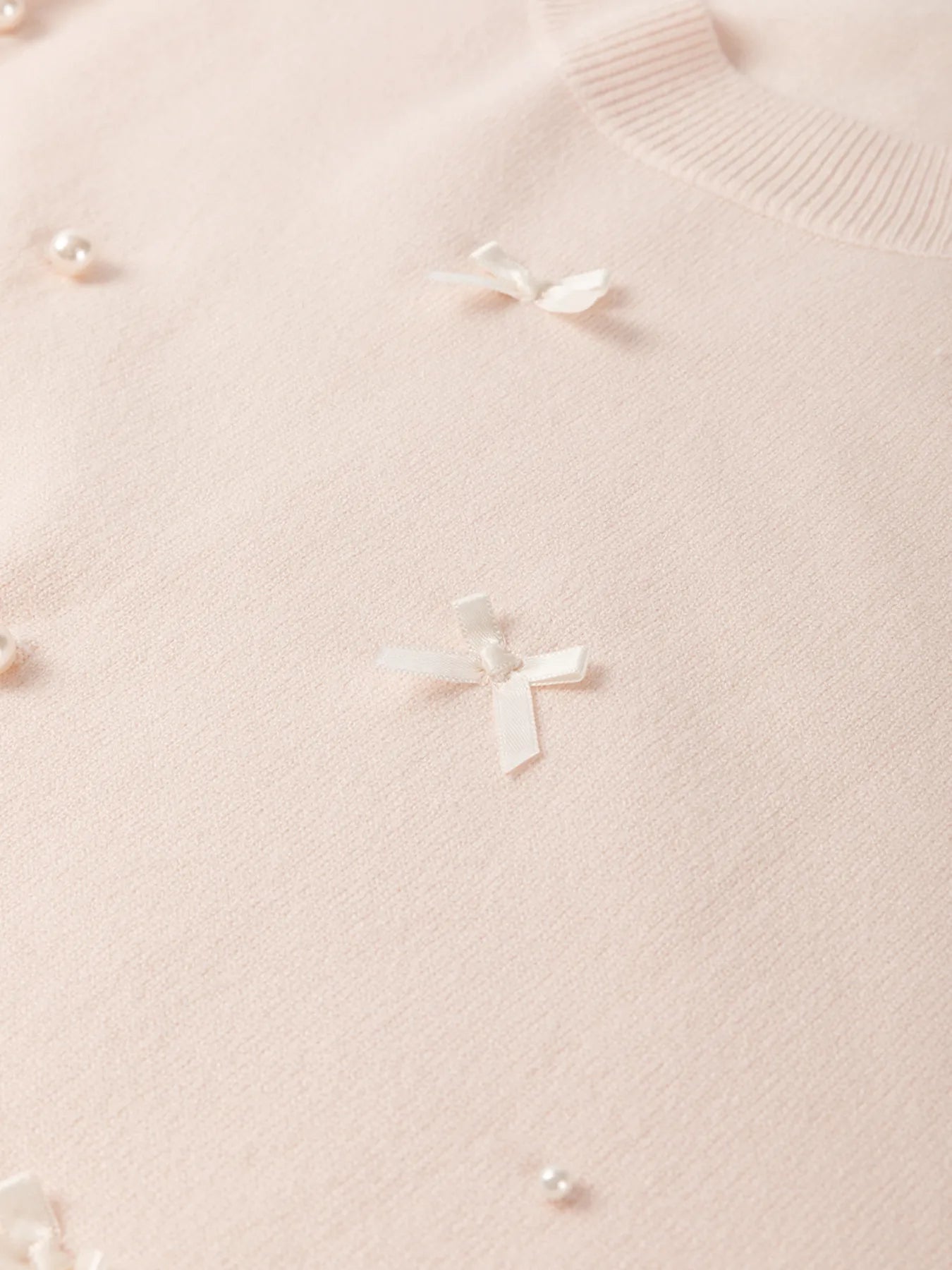 Pearl Embellished Bow Detail Short Sleeve Sweater - Lookzlike