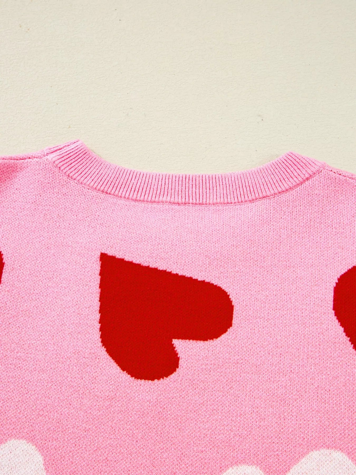 Pearl Embellished Heart Pattern Valentines Day Sweater designed for comfort and style at Lookzlike